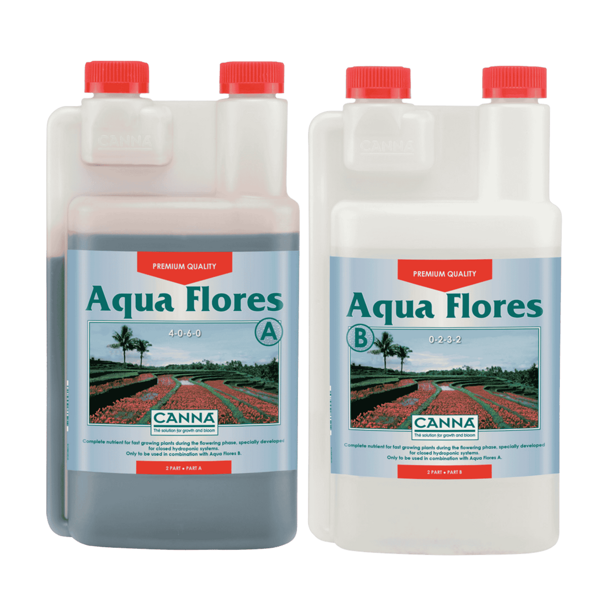 CANNA Aqua Flores A + B - 1L — Two-Part Bloom Nutrient for Recirculating NFT & Ebb-Flow Hydro