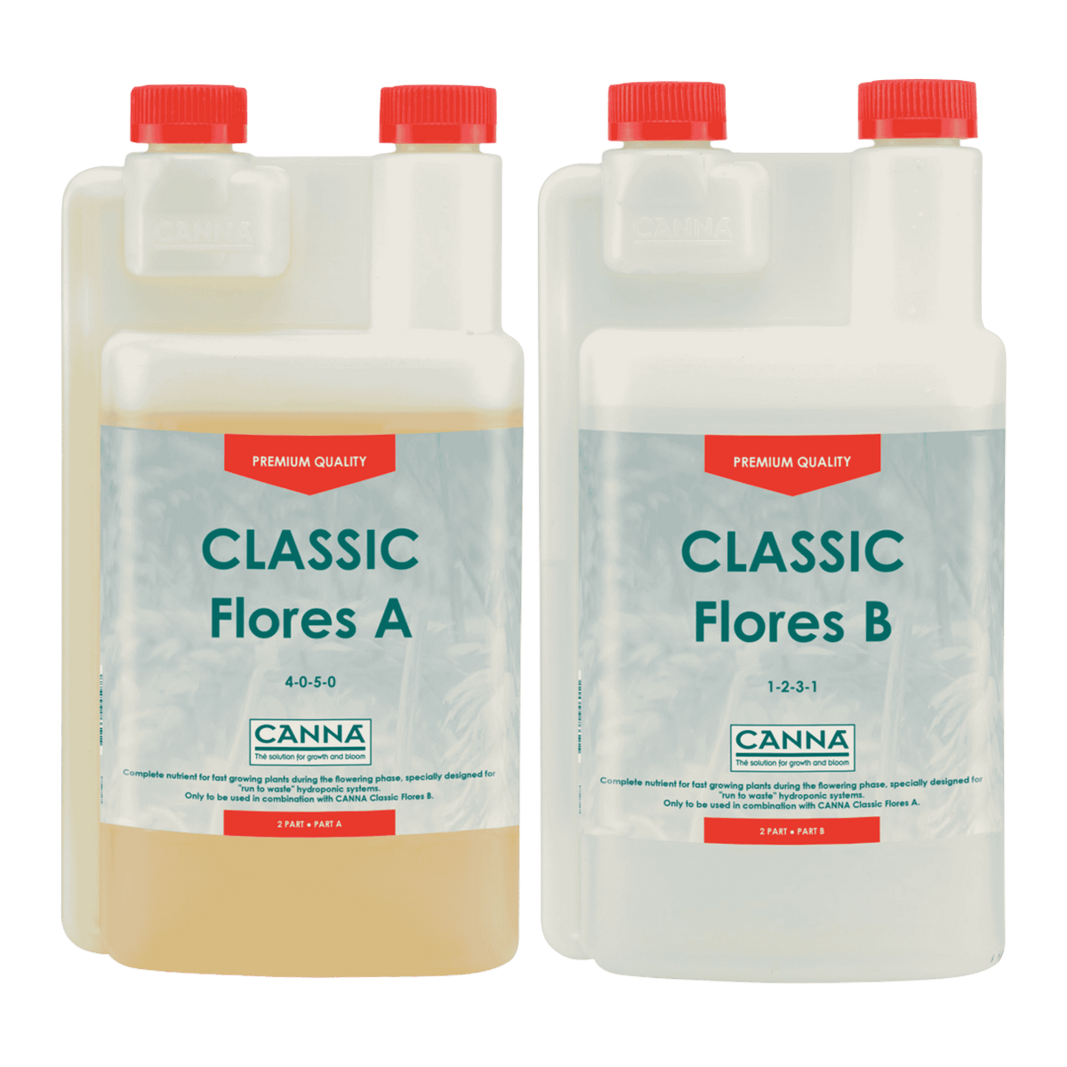 CANNA Classic Flores A + B - 1L — Two-Part Bloom Nutrient for Run-to-Waste Hydroponic Systems