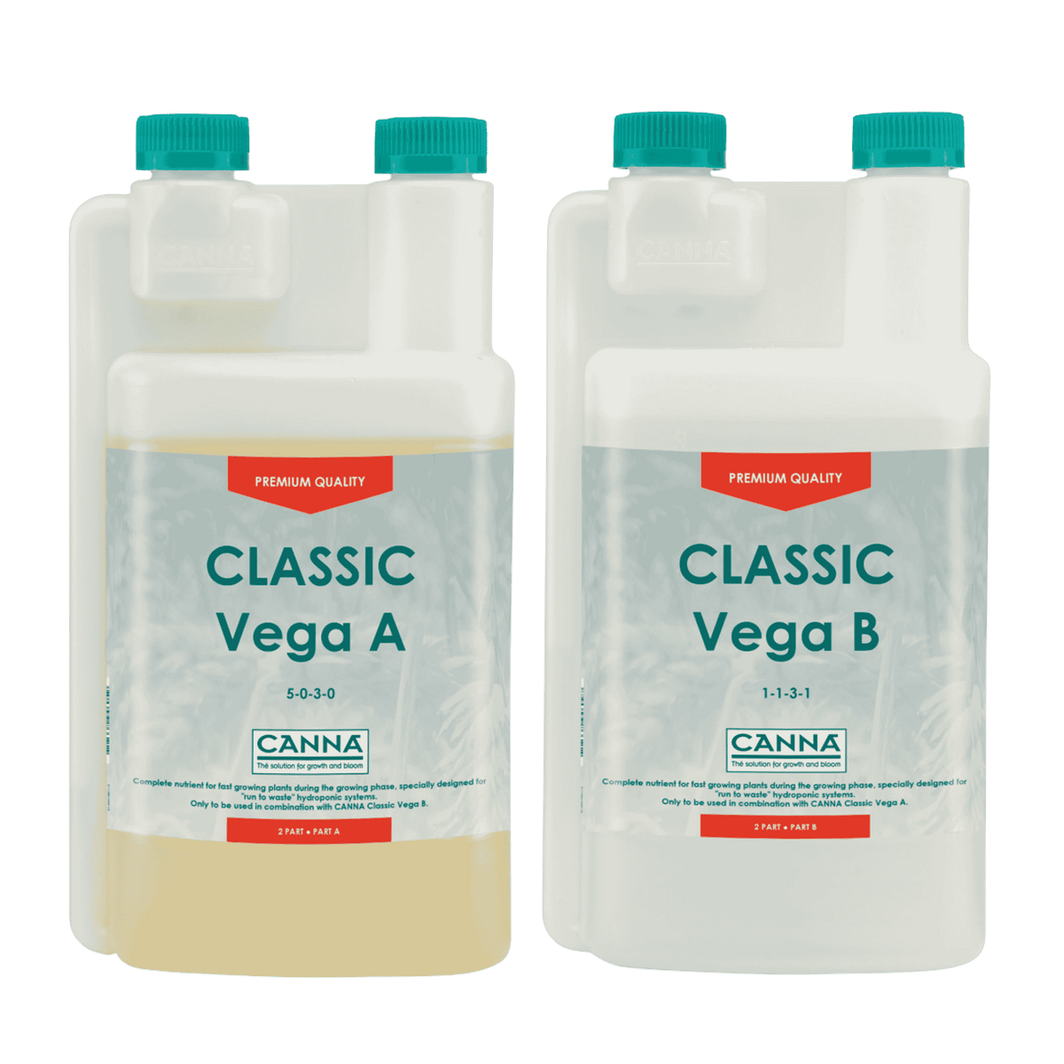 CANNA Classic Vega A + B - 1L — Two-Part Veg Nutrient for Run-to-Waste Hydroponic Systems