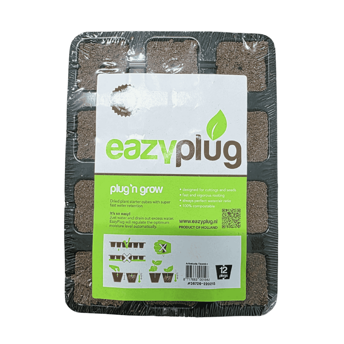 Eazy Plug Tray of 12 — Organic Compostable Propagation Plugs for Seeds & Cuttings