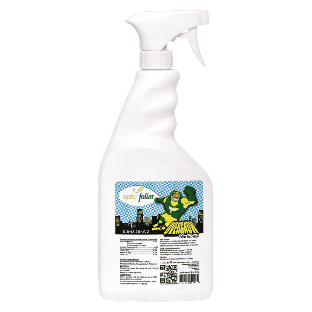 Optic Foliar Overgrow RTU - 1L — All-in-One Foliar Spray with NPK Aminos & B1 Vitamins
