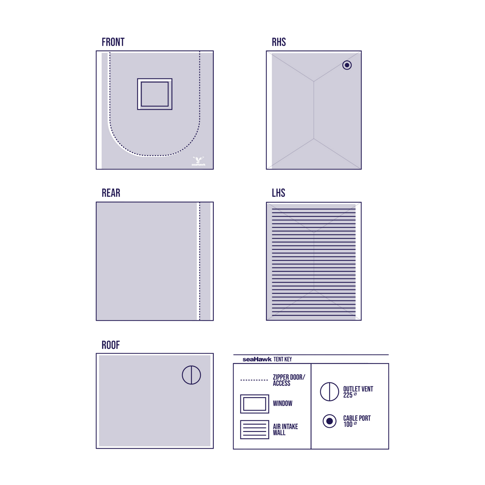 SeaHawk 1.2 x 0.6 x 1.2 m Grow Tent - Diagram