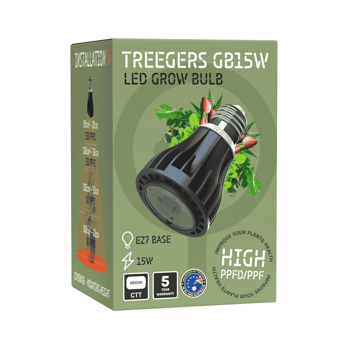Treegers GB15W LED Grow Bulb — Full-Spectrum Screw-In LED Grow Bulb for Indoor Plants
