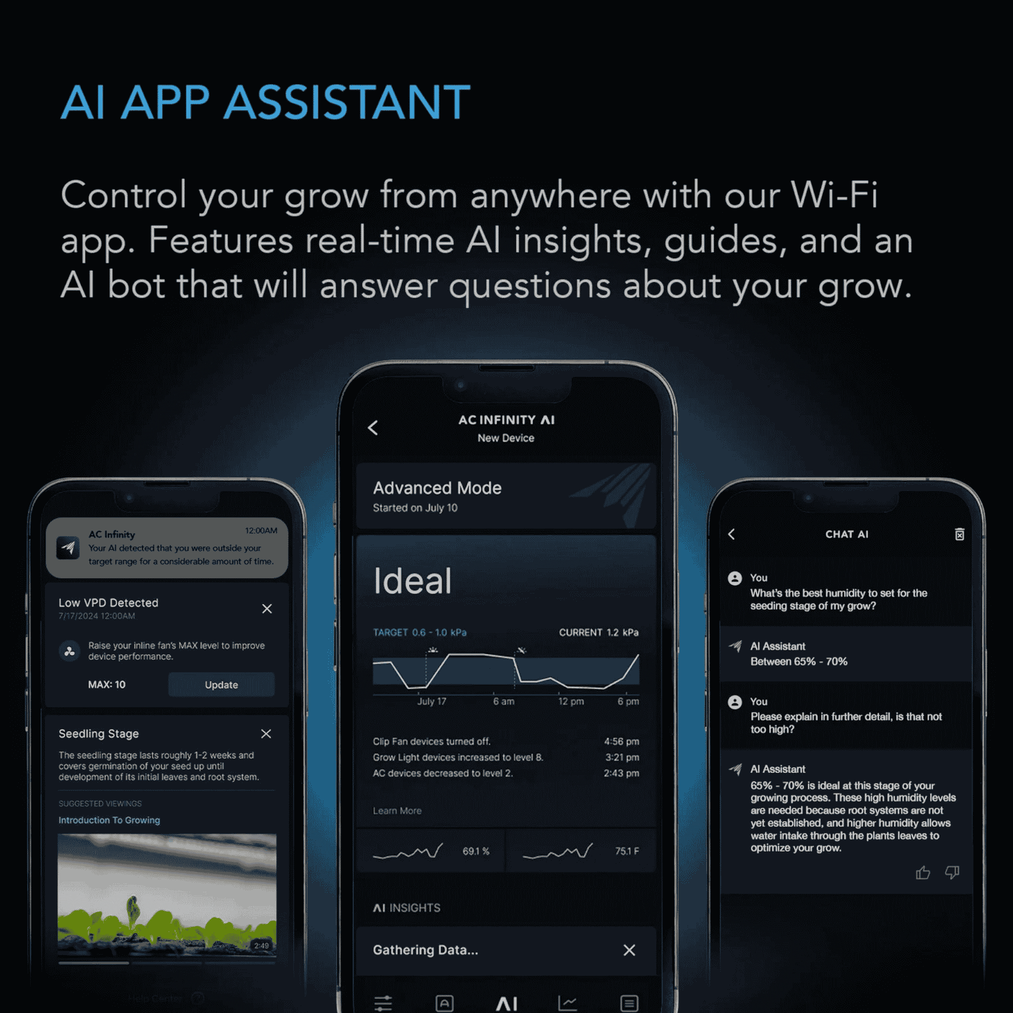 AC Infinity AI+ Controller AI app assistant — natural-language environmental tuning