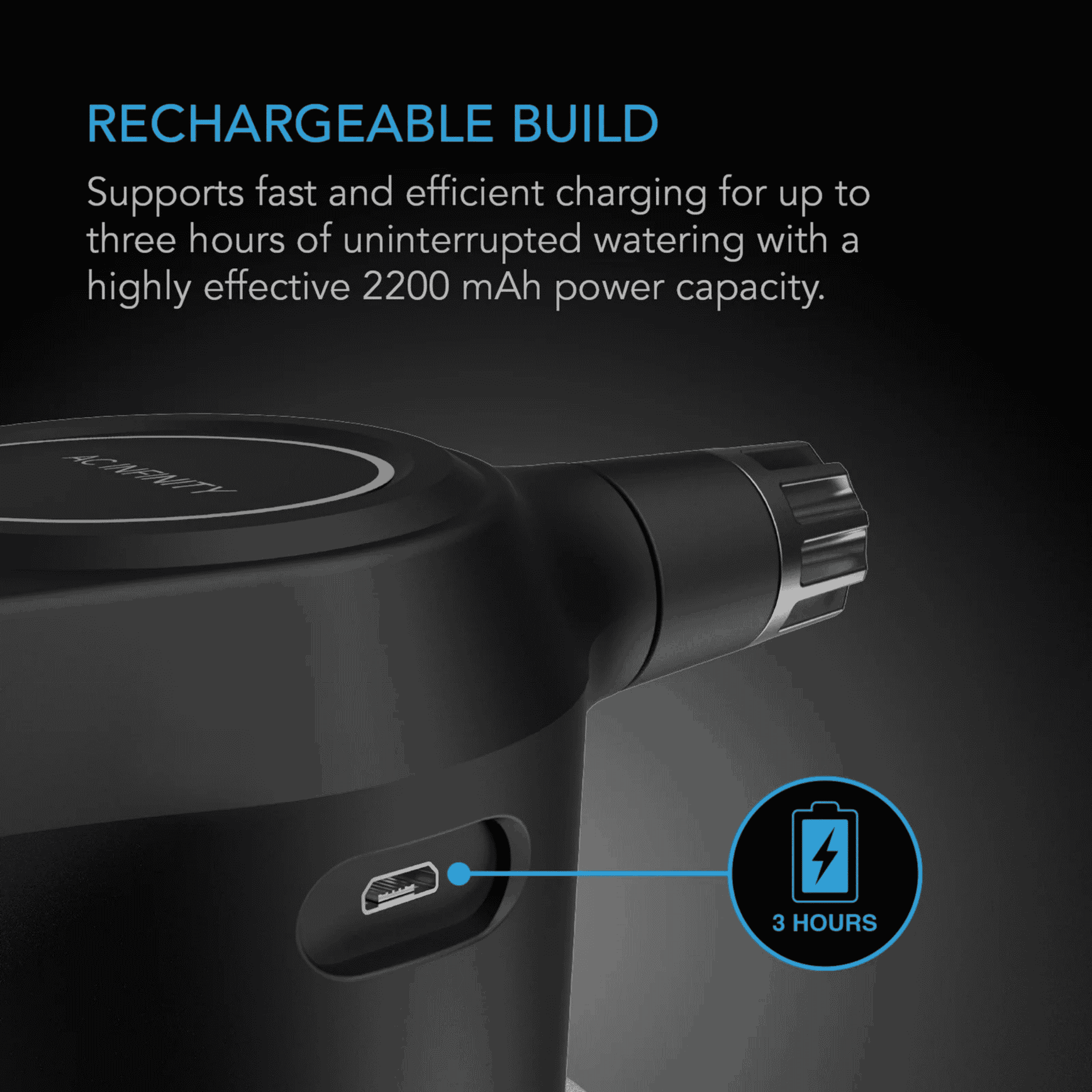 AC Infinity Automatic Sprayer rechargeable build — internal battery & USB charging detail