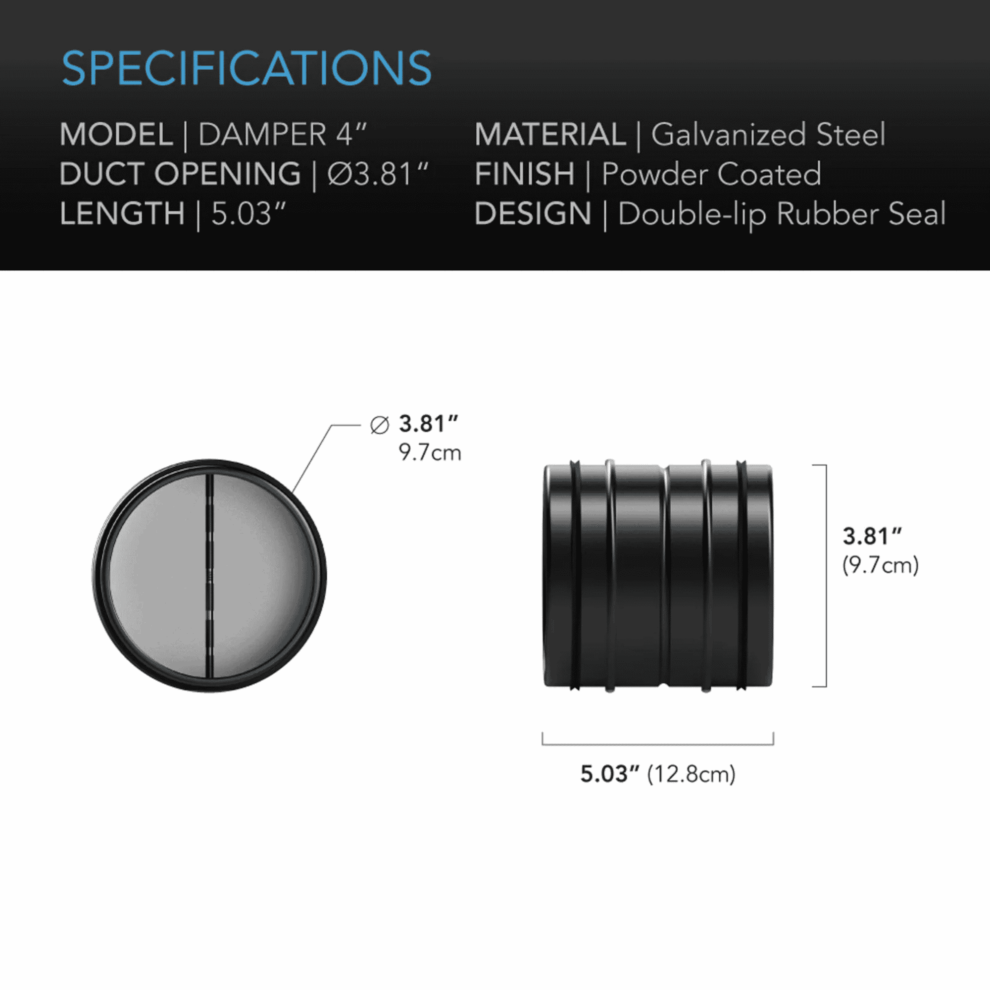 AC Infinity Backdraft Damper 100mm specifications — diameter & flow direction ratings