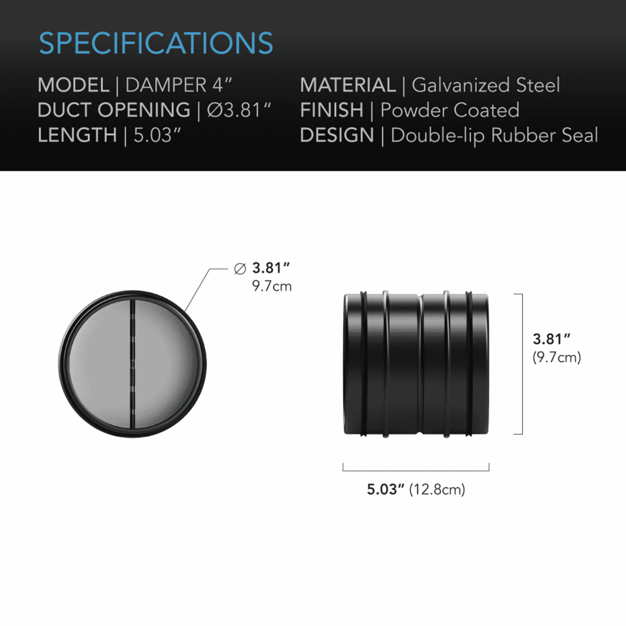 AC Infinity Backdraft Damper 100mm specifications — diameter & flow direction ratings