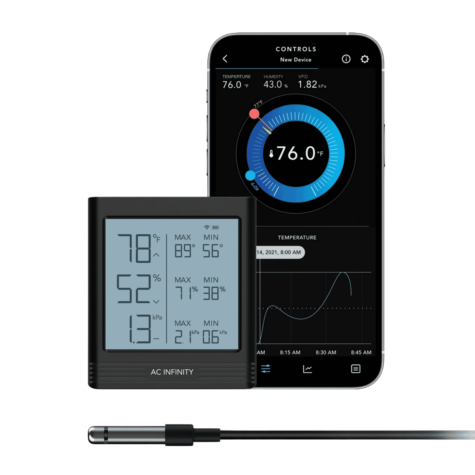 AC Infinity CLOUDCOM B1 — Bluetooth Thermo-Hygrometer with Backlit Display for Grow Rooms