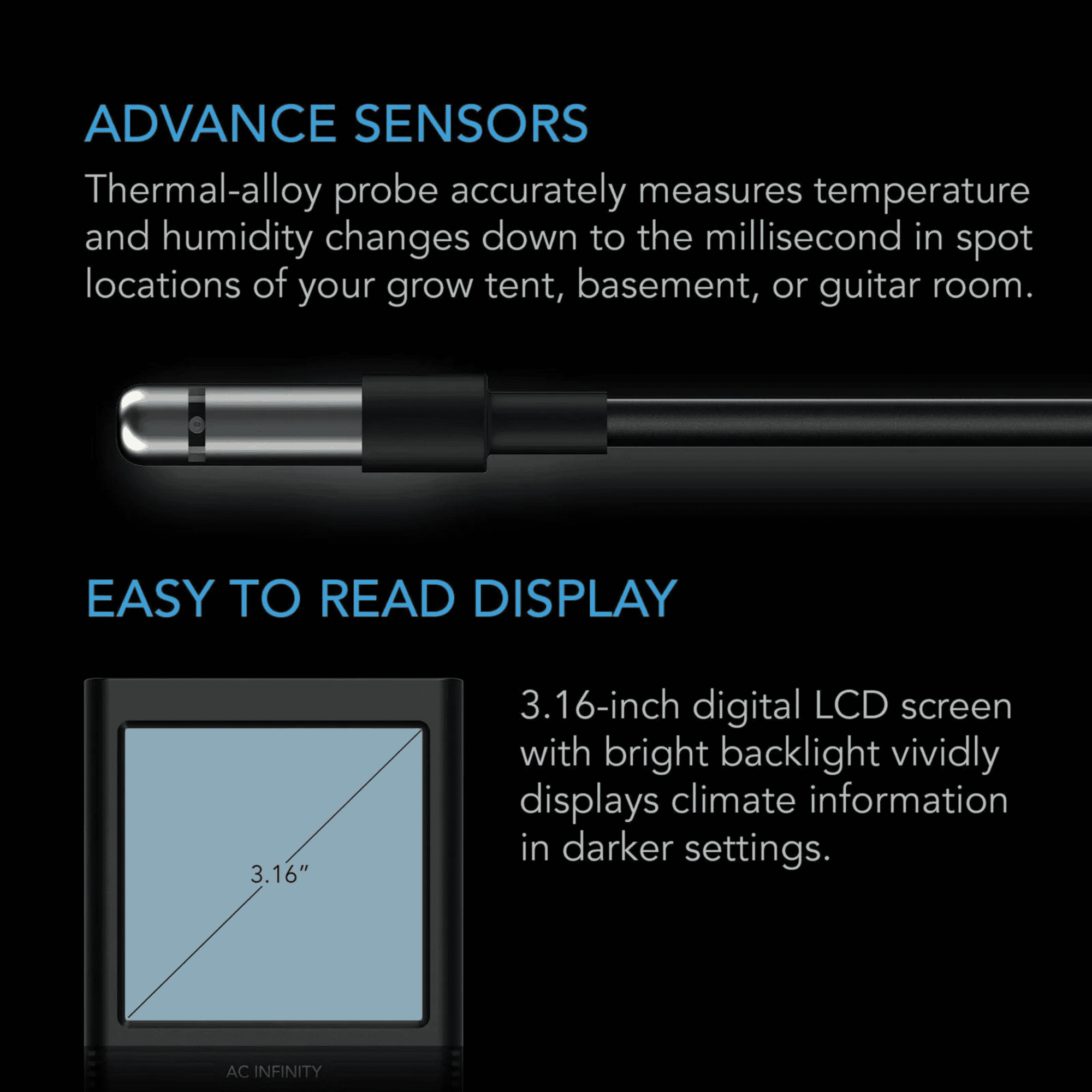 AC Infinity CLOUDCOM B1 advanced sensors — fast-refresh temperature & humidity readings