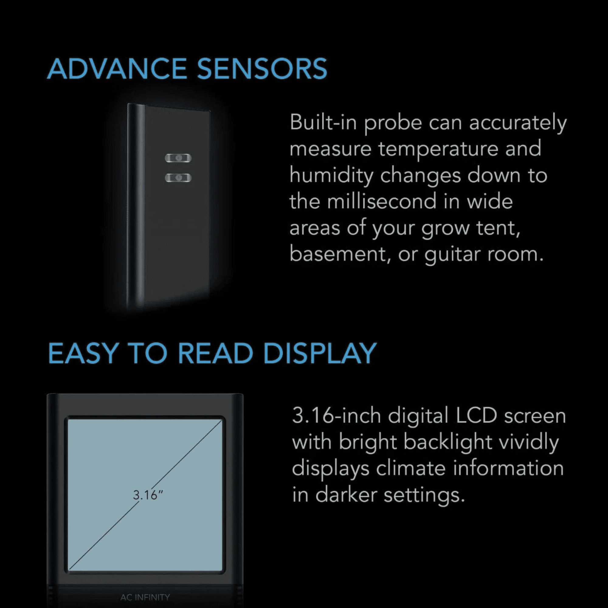 AC Infinity CLOUDCOM B2 advanced sensors — fast-refresh temperature & humidity readings