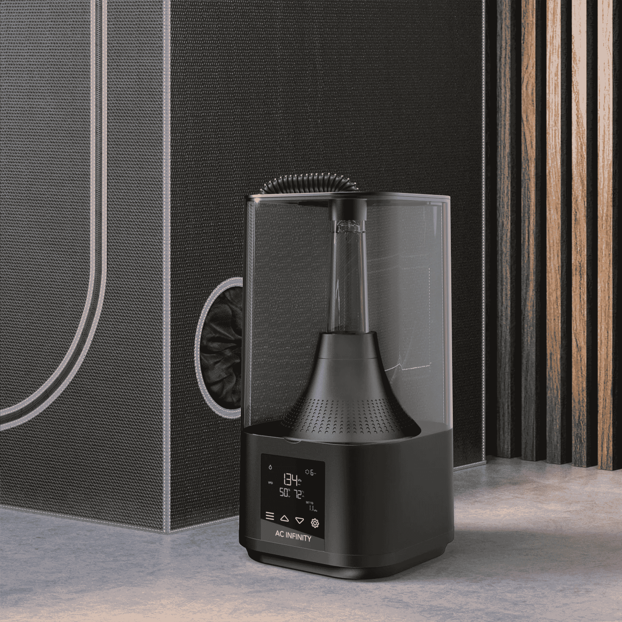 AC Infinity CLOUDFORGE T3 concept art — smart humidifier in grow tent environment