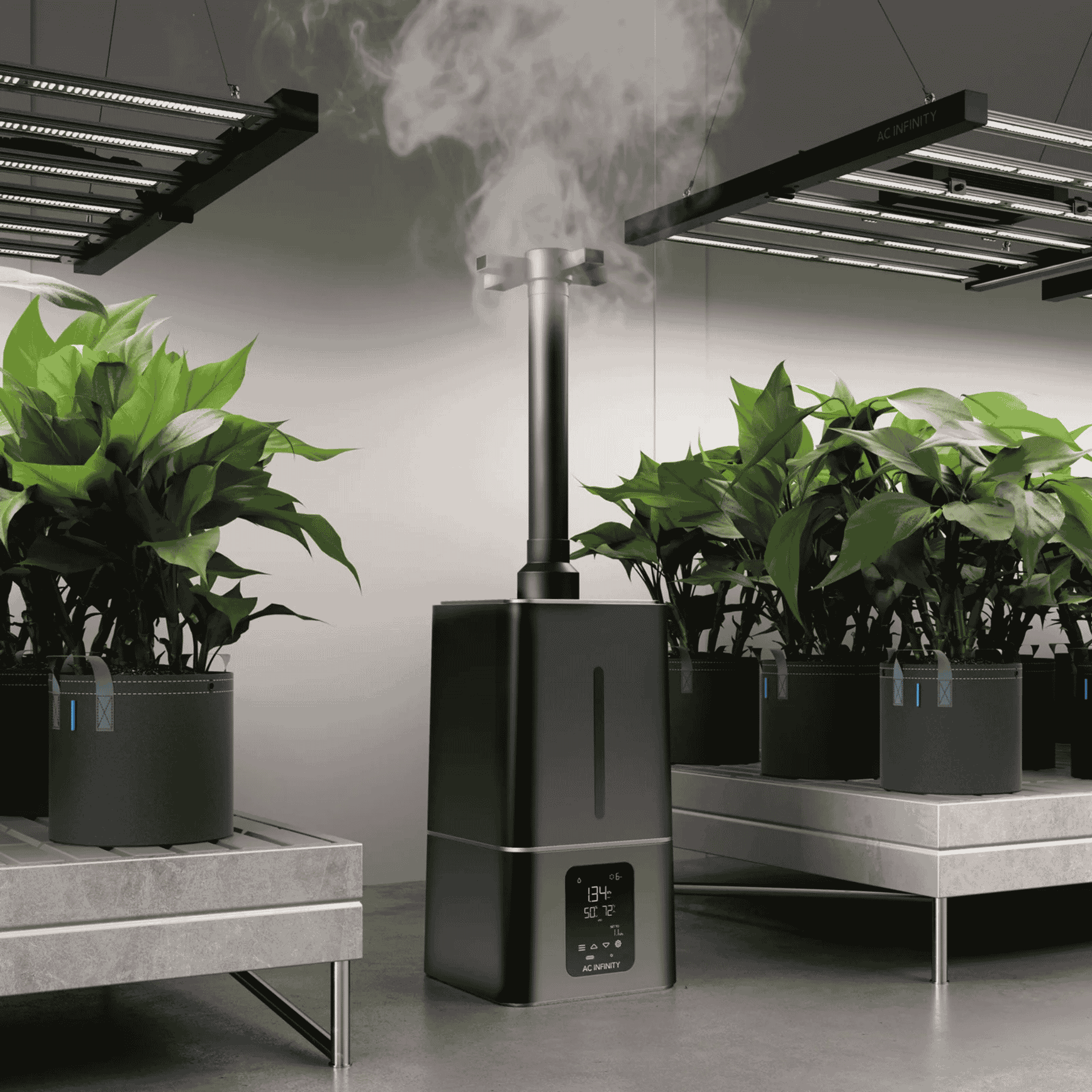 AC Infinity CLOUDFORGE T7 concept art — large humidifier in commercial grow setup