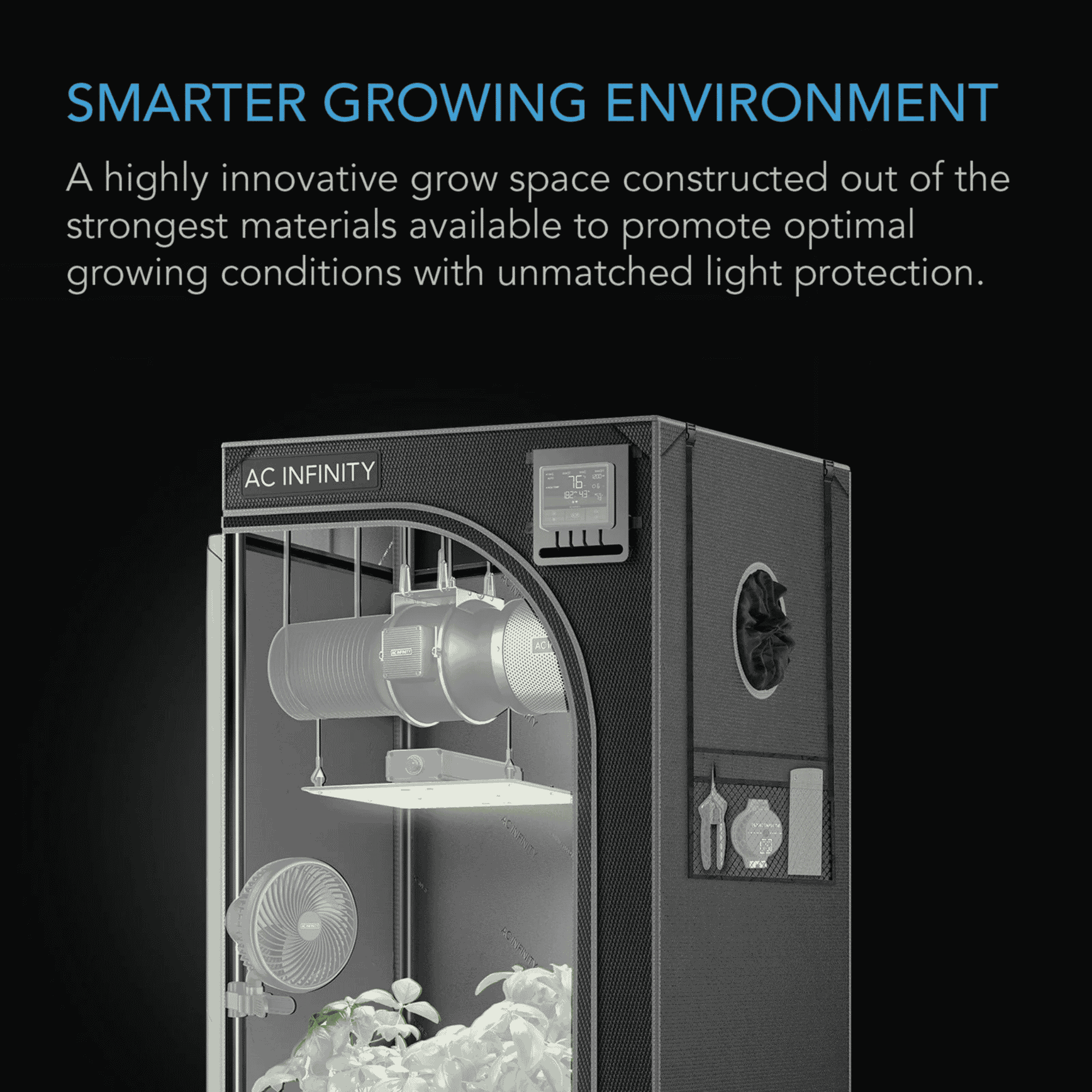 AC Infinity CLOUDLAB Series smarter growing — integrated viewing windows & access panels