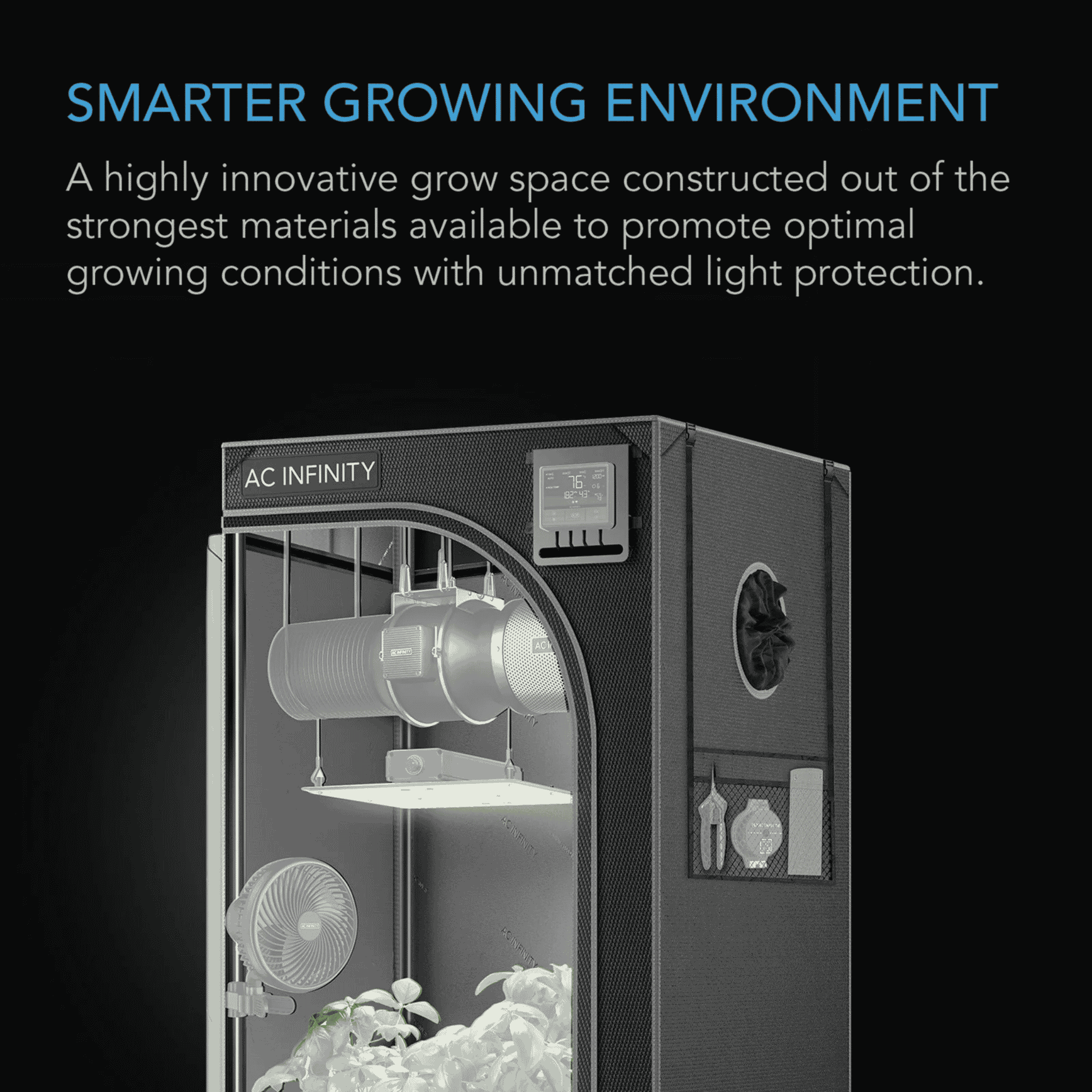 AC Infinity CLOUDLAB Series smarter growing — integrated viewing windows & access panels