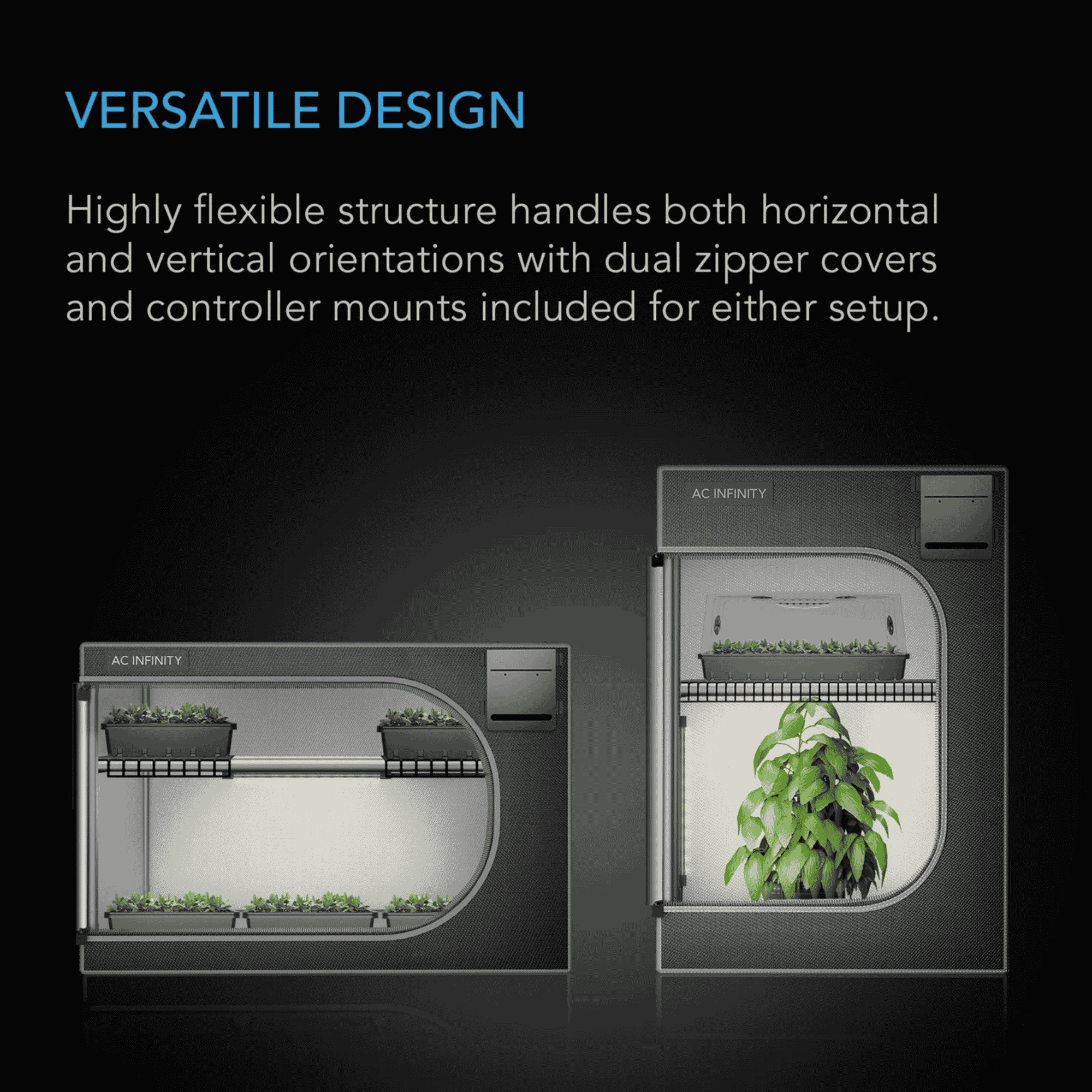 AC Infinity CLOUDLAB Propagation Tent versatile design — multiple orientations for any space