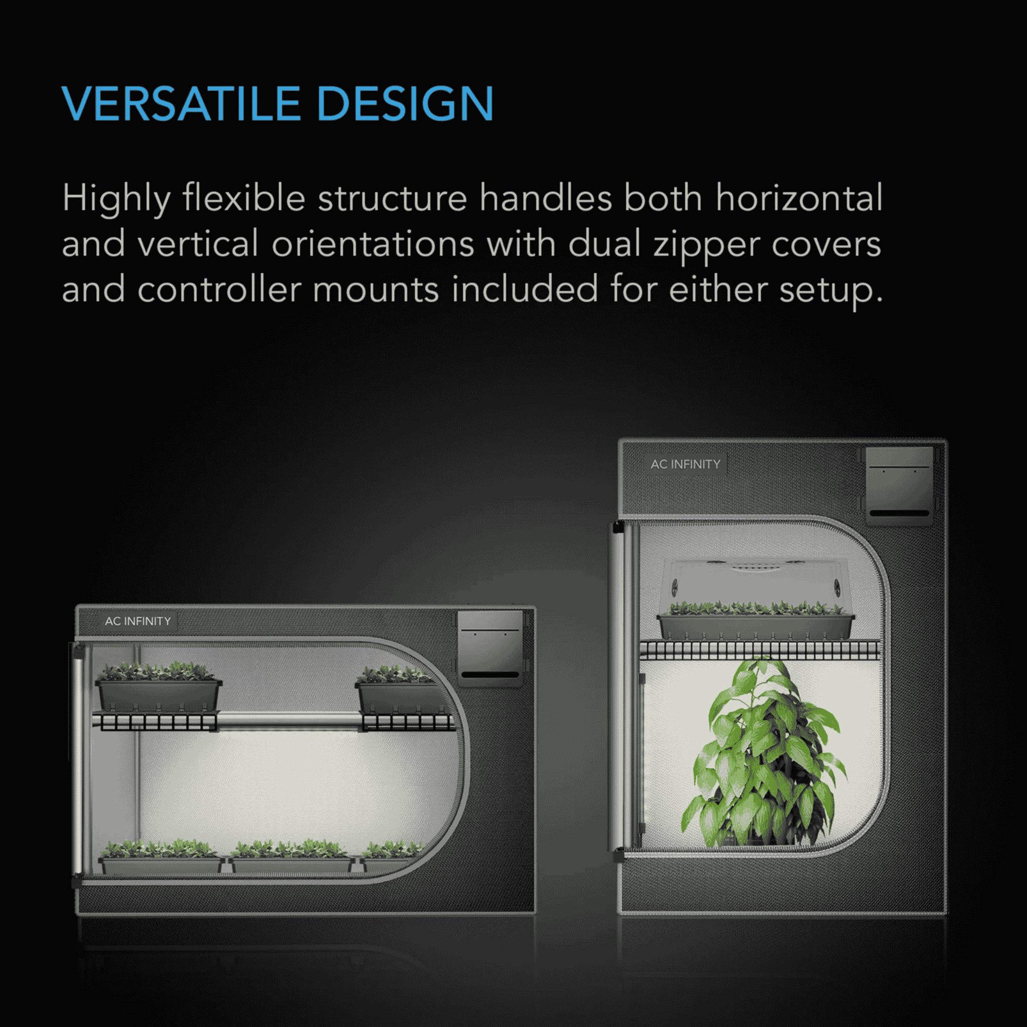 AC Infinity CLOUDLAB Propagation Tent versatile design — multiple orientations for any space