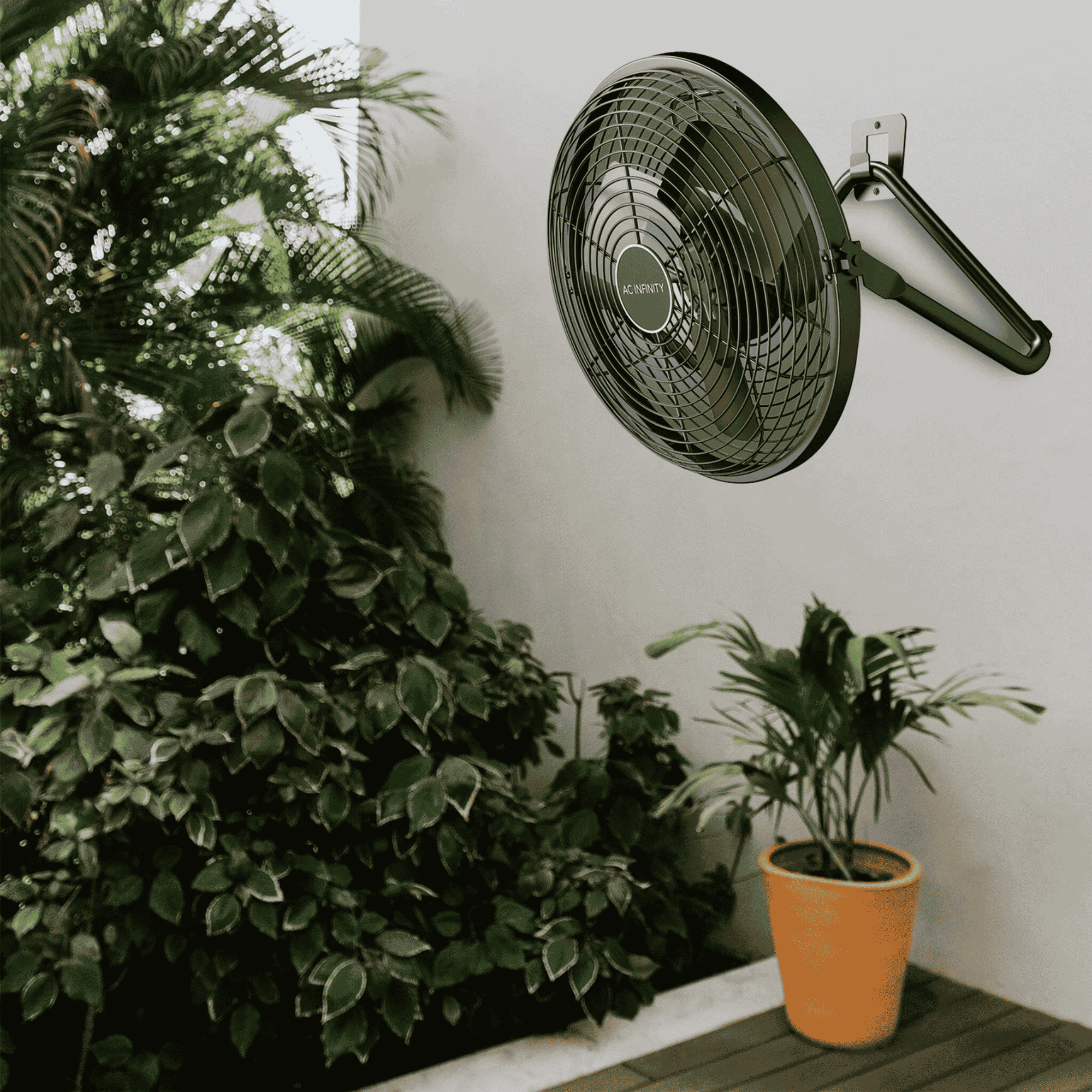 AC Infinity CLOUDLIFT concept art — EC circulation fan in grow room context