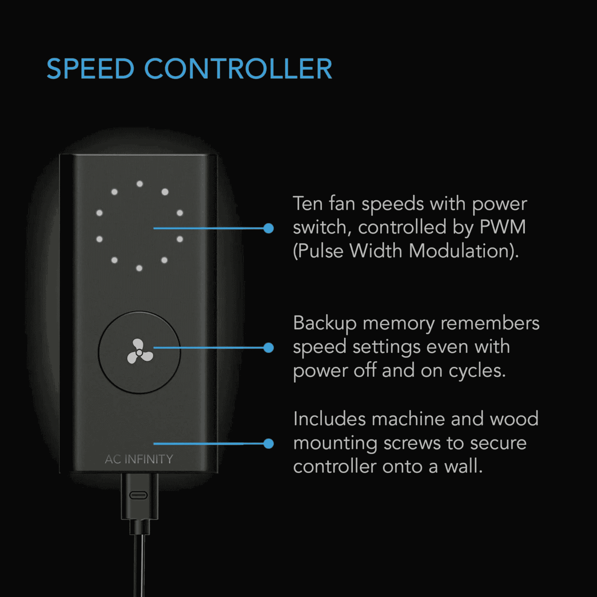 AC Infinity CLOUDLINE Pro S speed controller — included S-Series controller dial