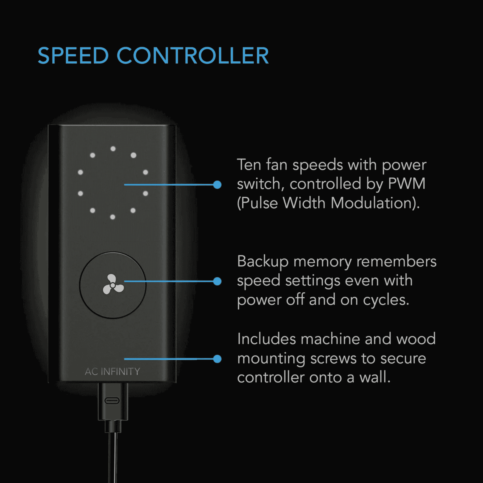 AC Infinity CLOUDLINE Pro S speed controller — included S-Series controller dial
