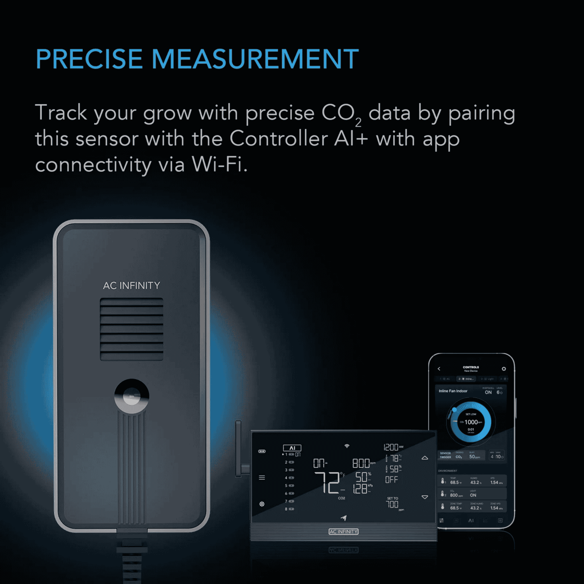 AC Infinity CO2 & Light Sensor precise measurement — calibrated CO2 ppm & light intensity