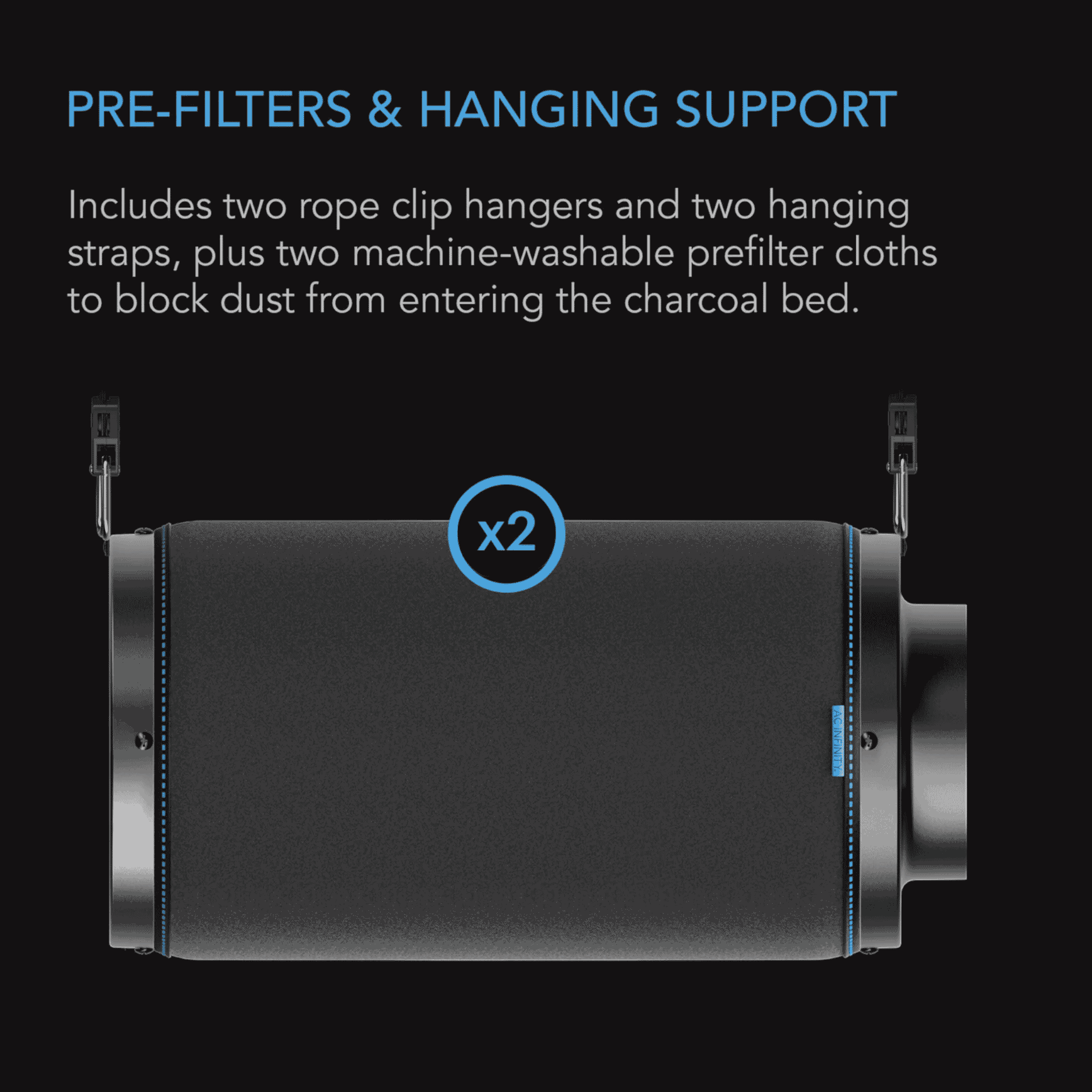 AC Infinity Carbon Filter with pre-filters — outer mesh sleeve to extend filter life