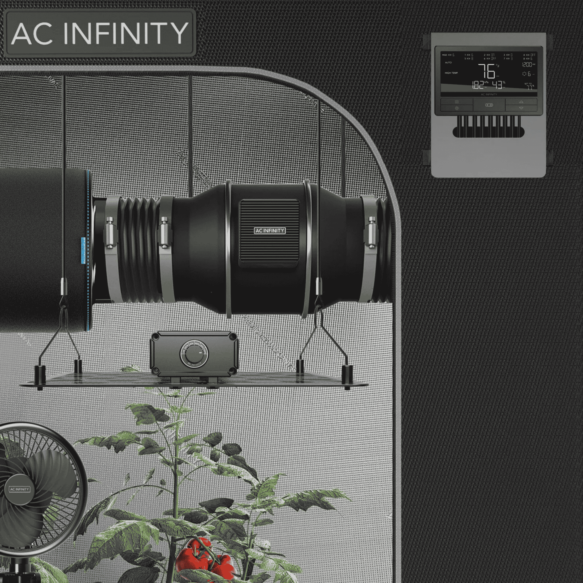 AC Infinity Controller 69 Pro+ concept art — 8-port UIS controller in grow room context