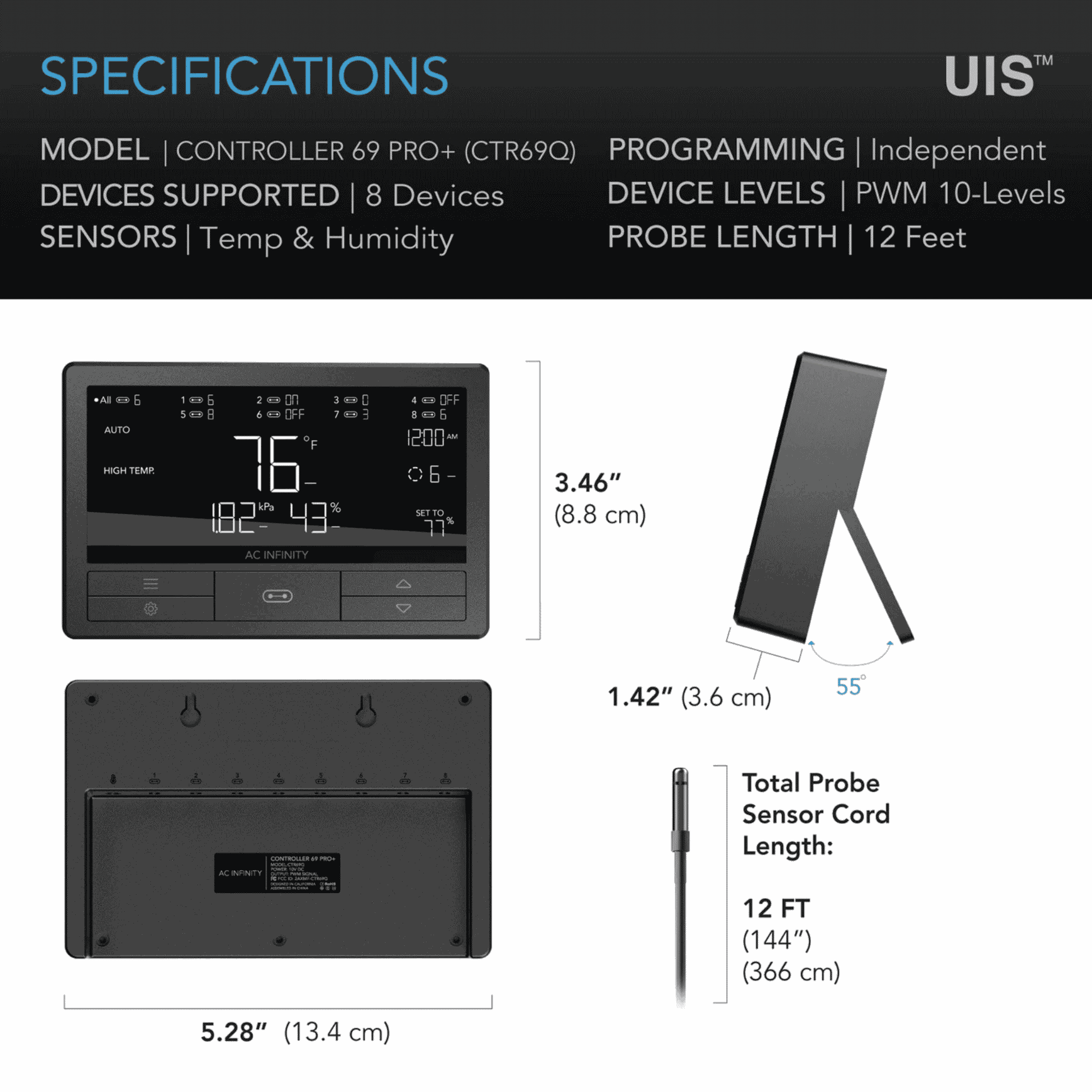 AC Infinity Controller 69 Pro+ specifications — port count power & connectivity ratings