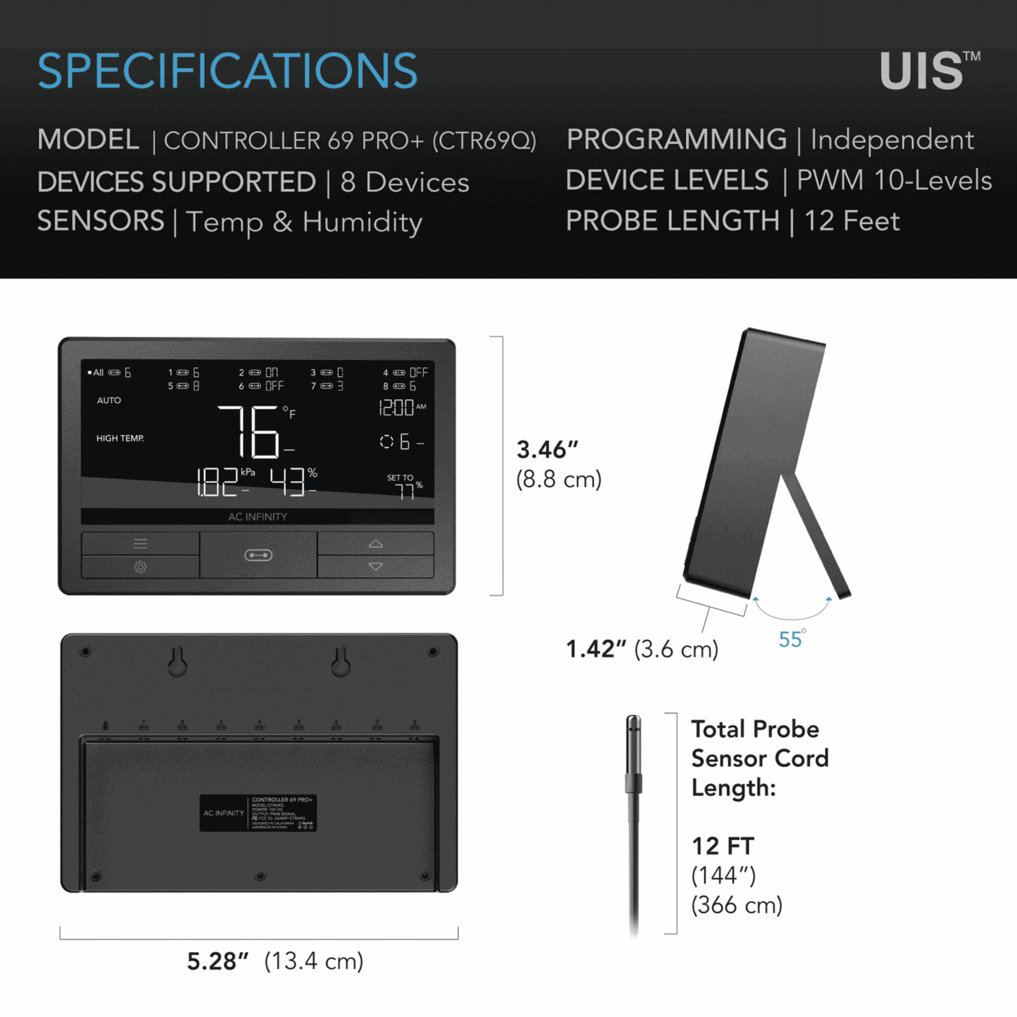 AC Infinity Controller 69 Pro+ specifications — port count power & connectivity ratings