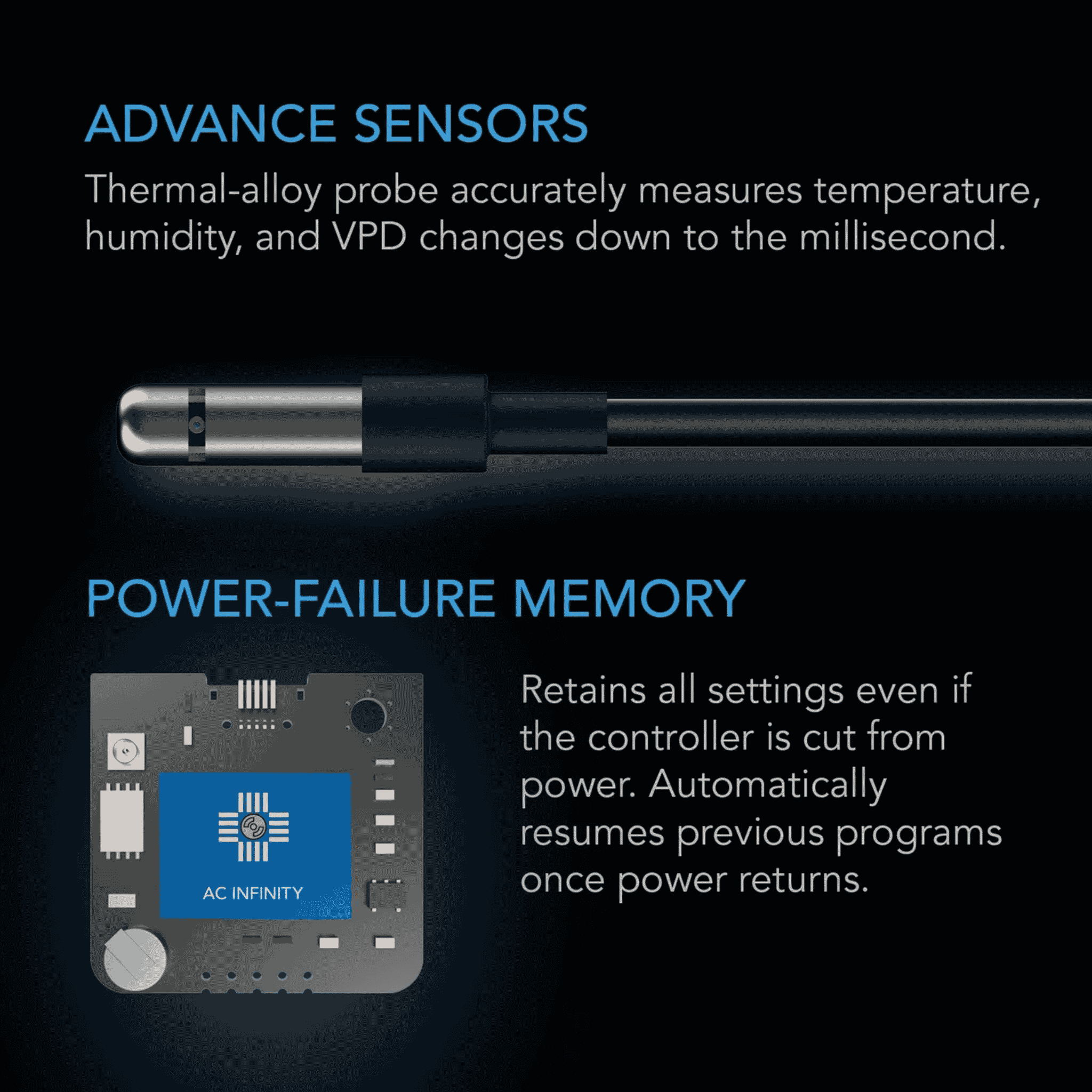 AC Infinity Controller 69 Pro advanced sensors — temperature humidity & VPD readings