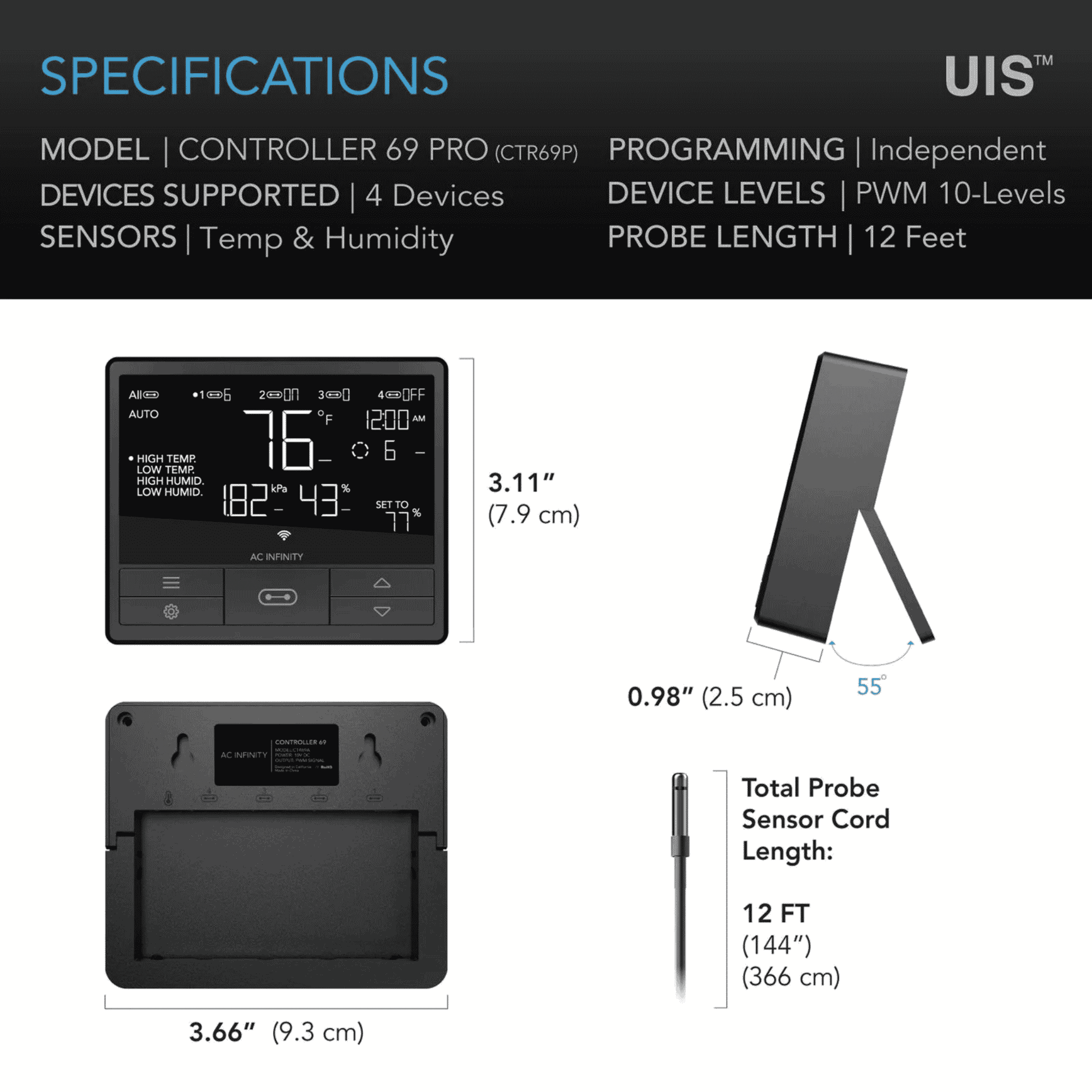 AC Infinity Controller 69 Pro specifications — port count power & connectivity ratings