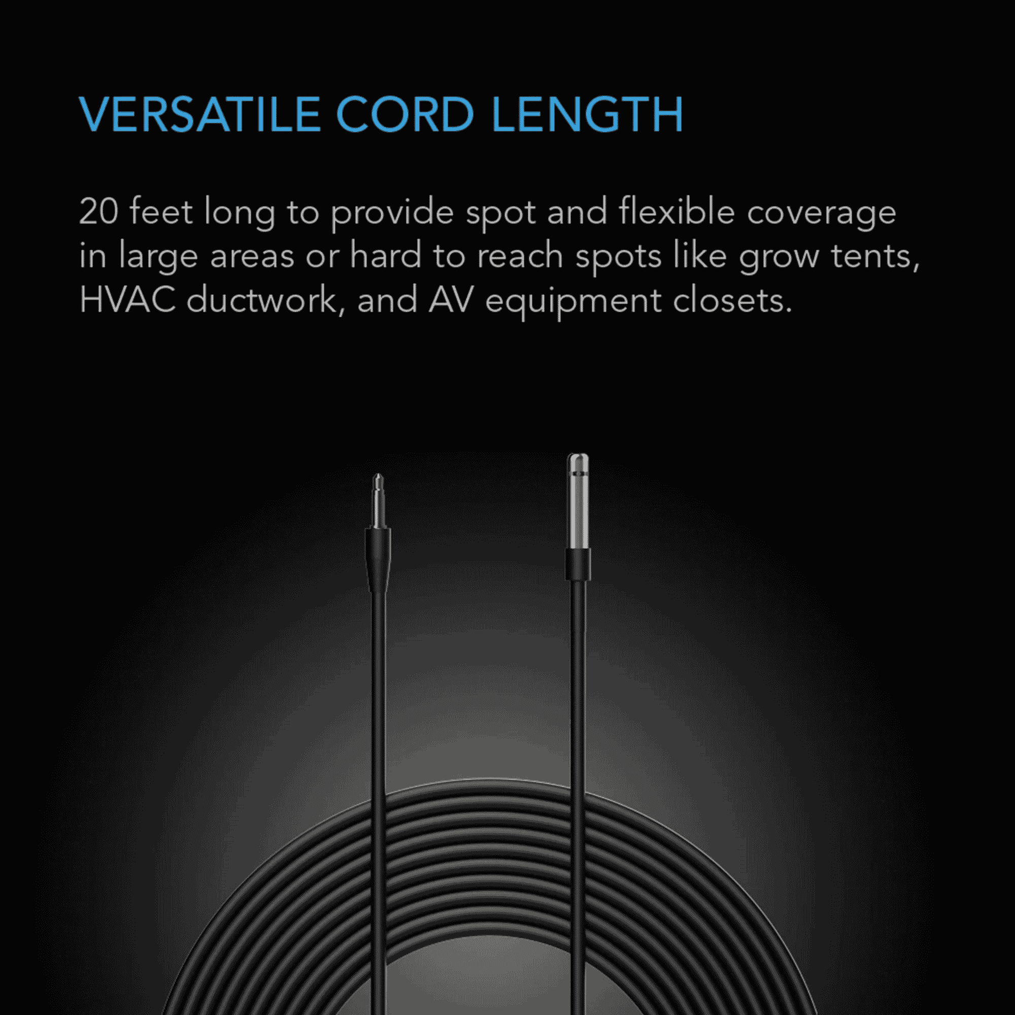 AC Infinity Sensor Probe length spec — 6.09m corded reach for flexible sensor placement