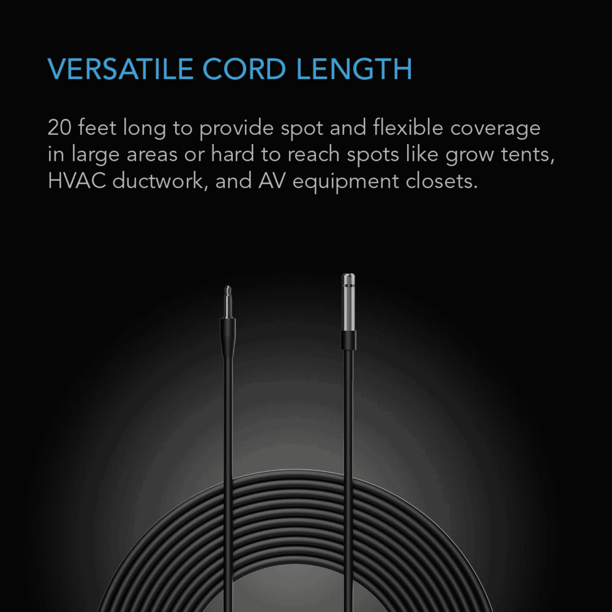 AC Infinity Sensor Probe length spec — 6.09m corded reach for flexible sensor placement