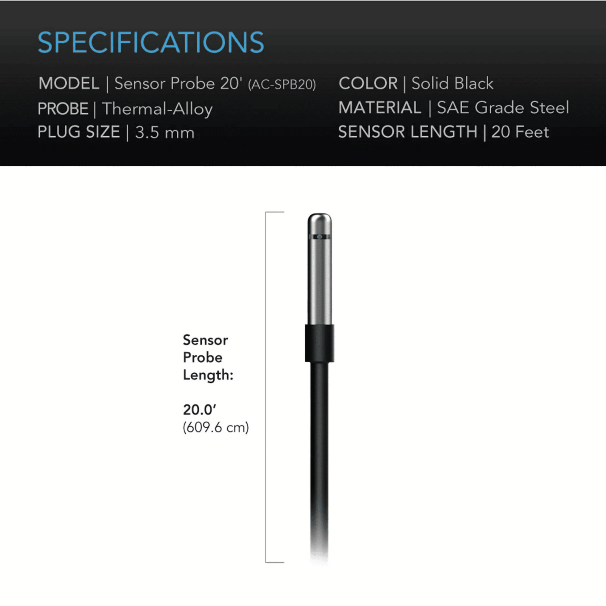 AC Infinity Sensor Probe specifications — measurement range cord length & accuracy