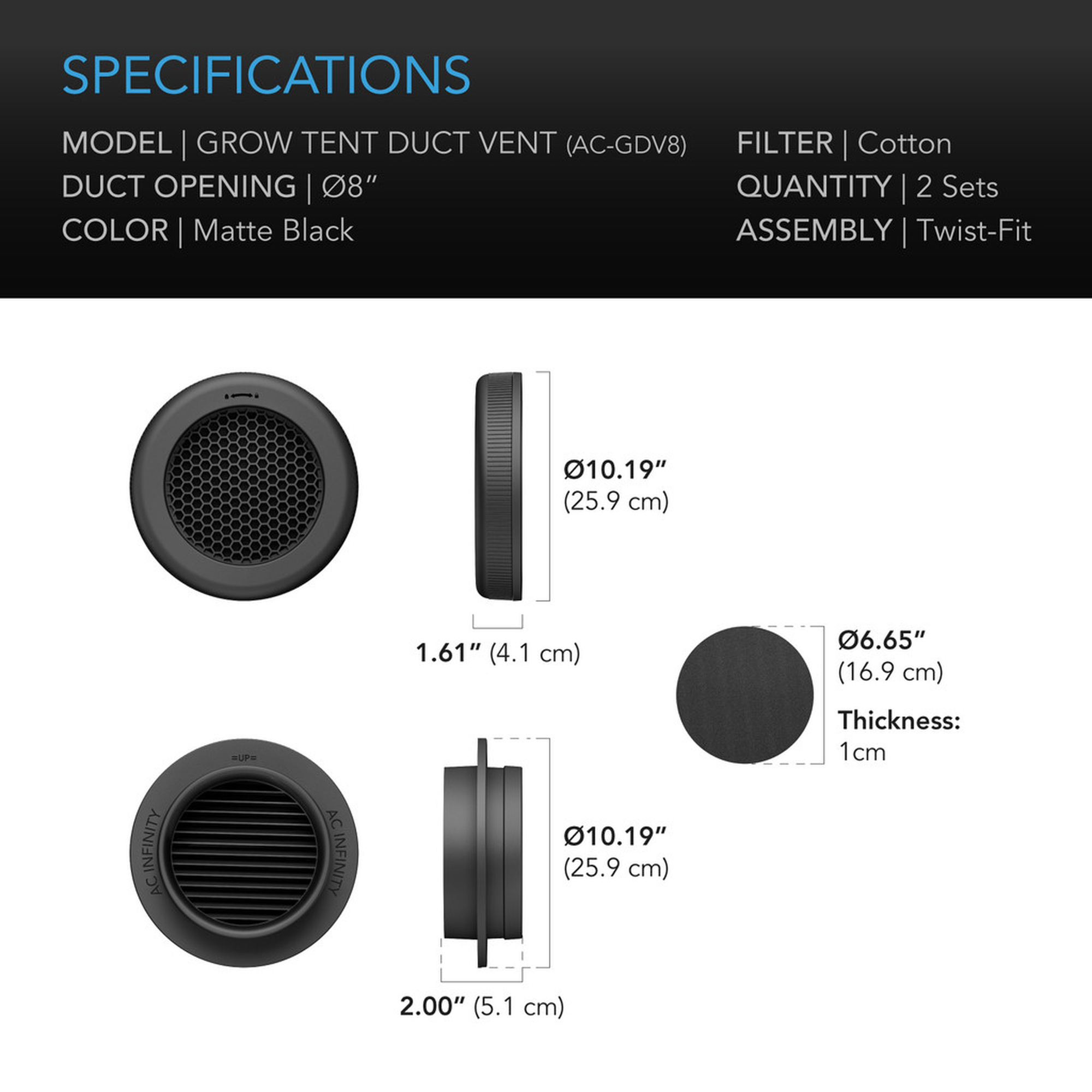 AC Infinity Duct Vent — Specifications