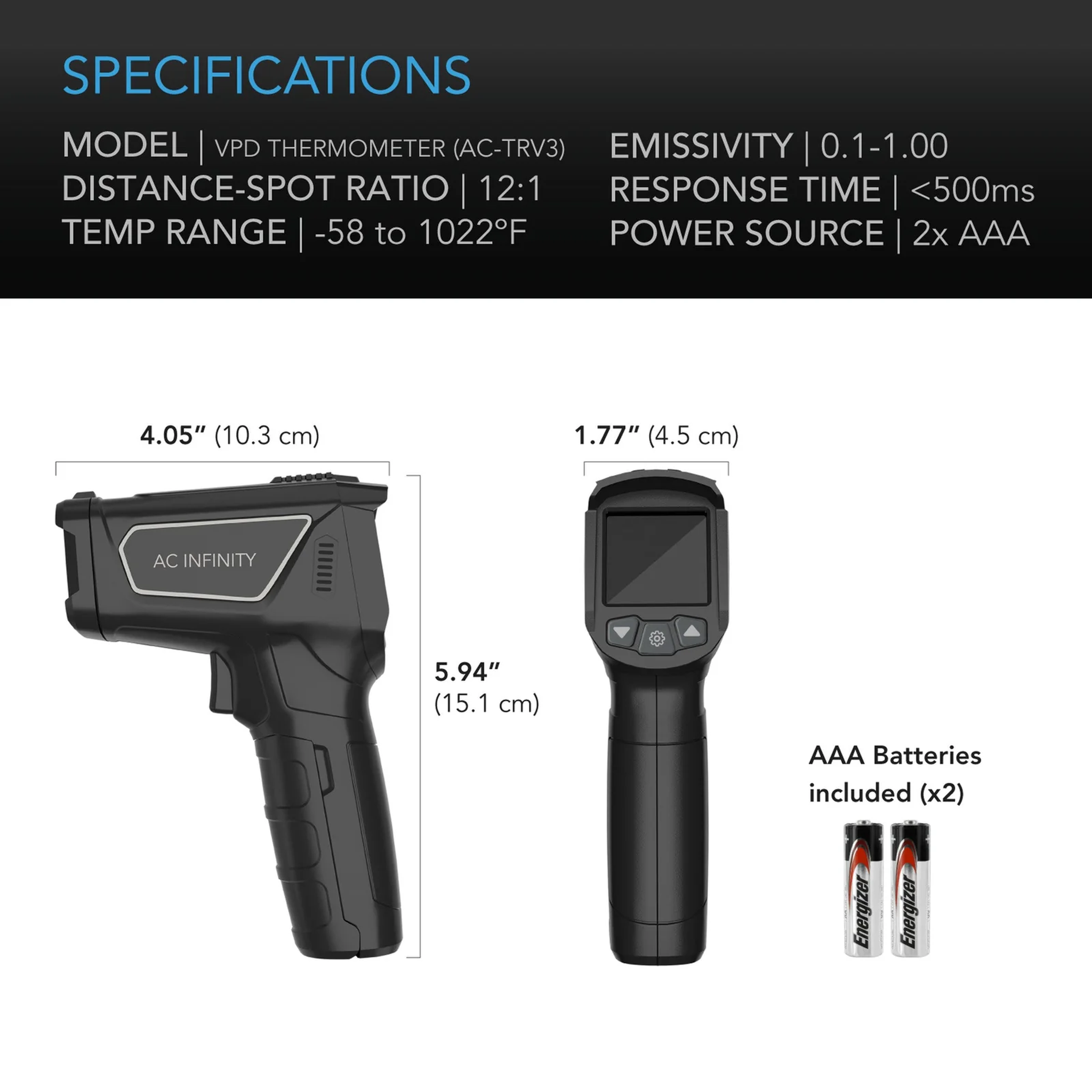 AC Infinity Handheld VPD Monitor — Specifications