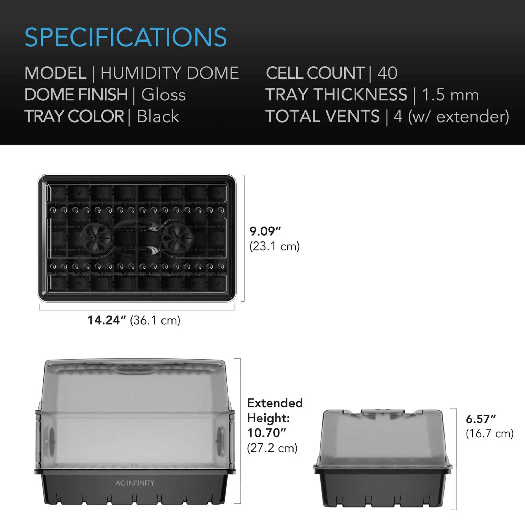 AC Infinity Humidity Dome Standard — Specifications