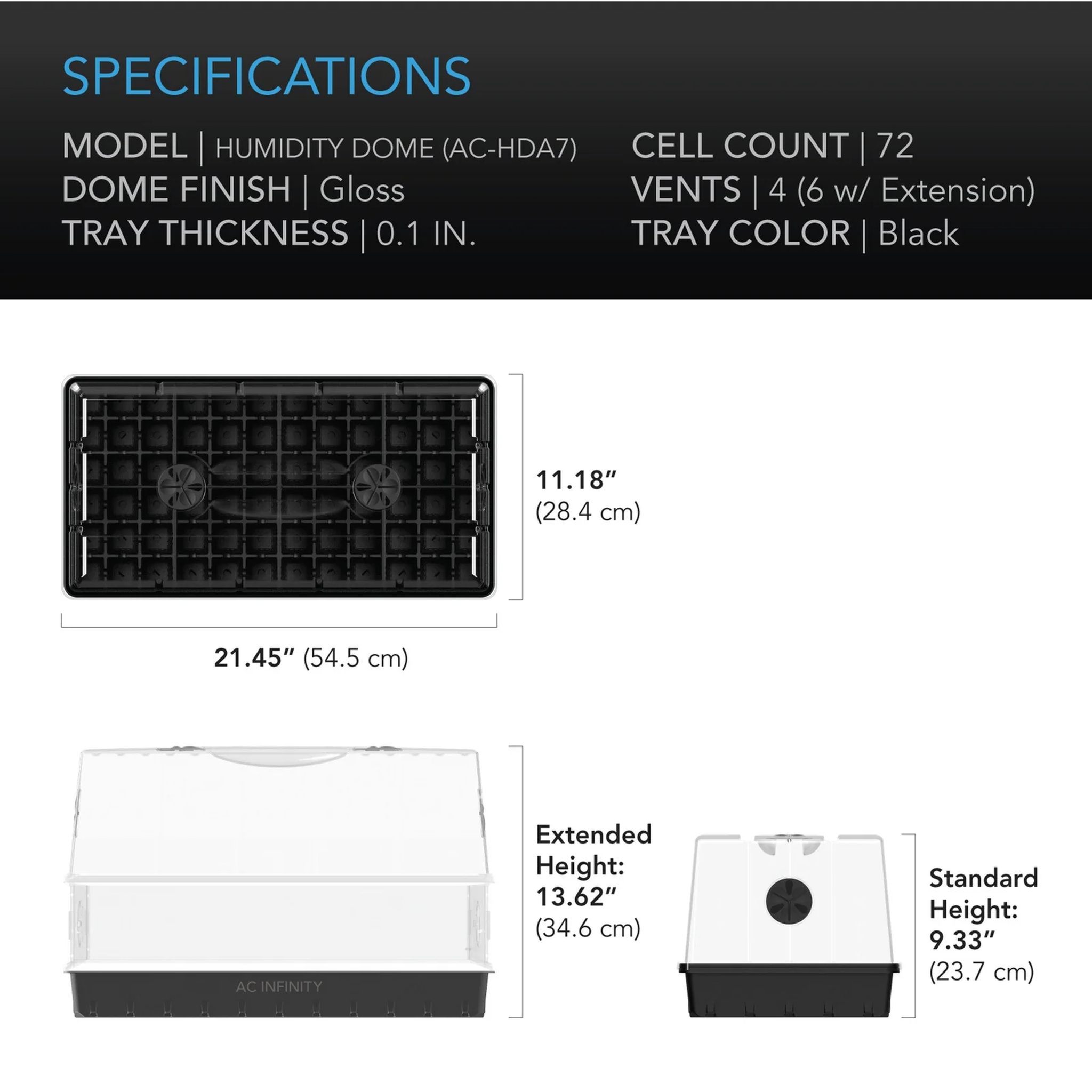AC Infinity Humidity Dome XL — Specifications