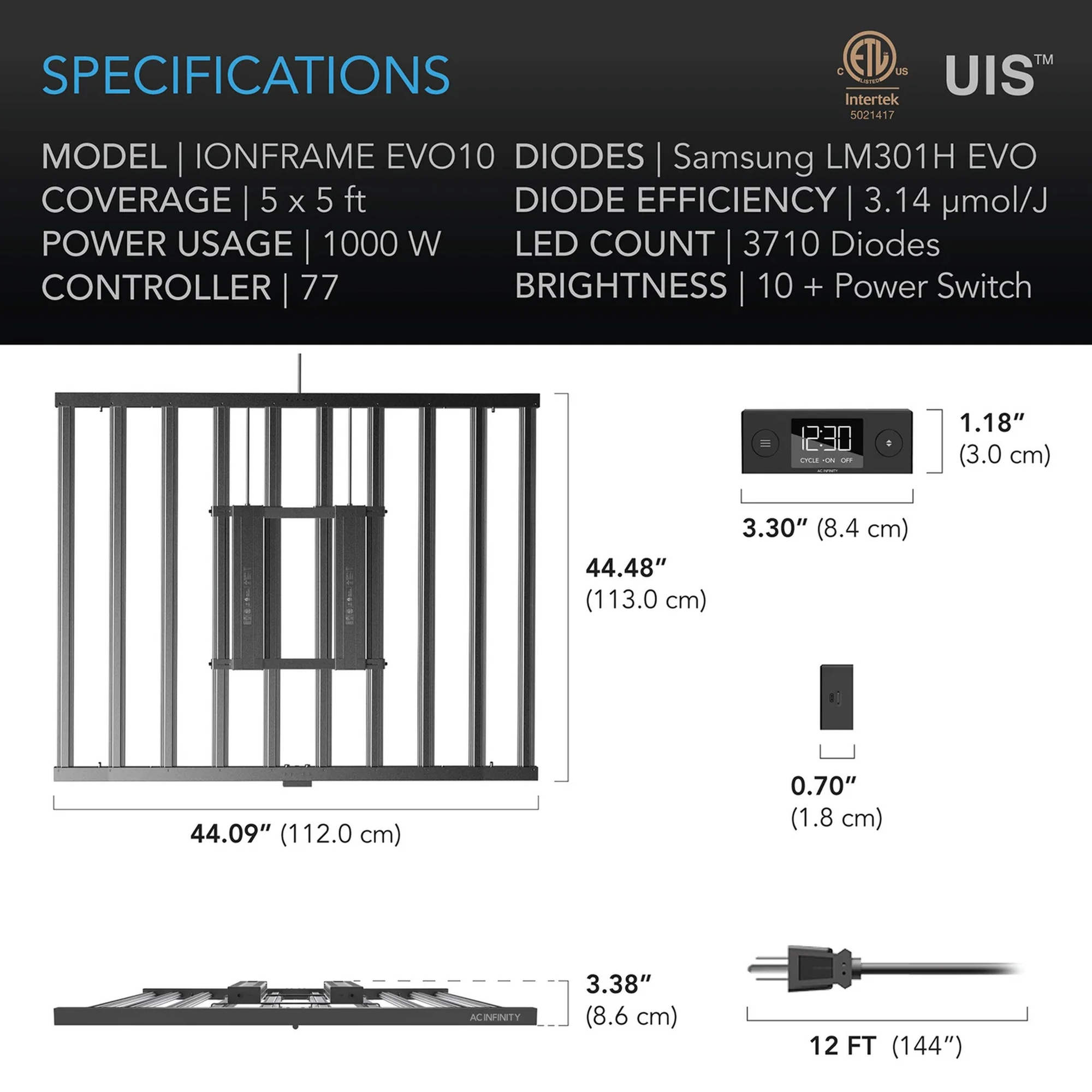 AC Infinity IONFRAME EVO10 — Specifications