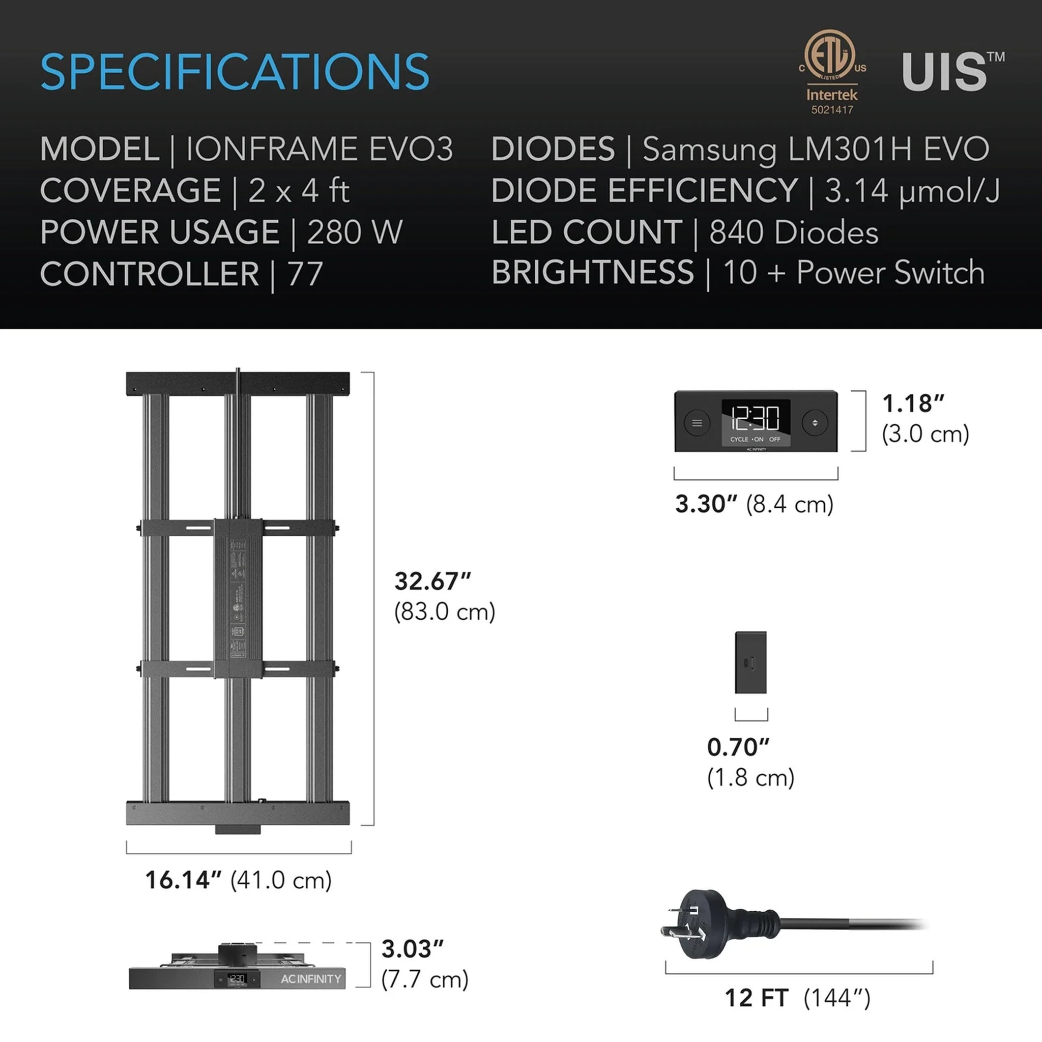AC Infinity IONFRAME EVO3 — Specifications