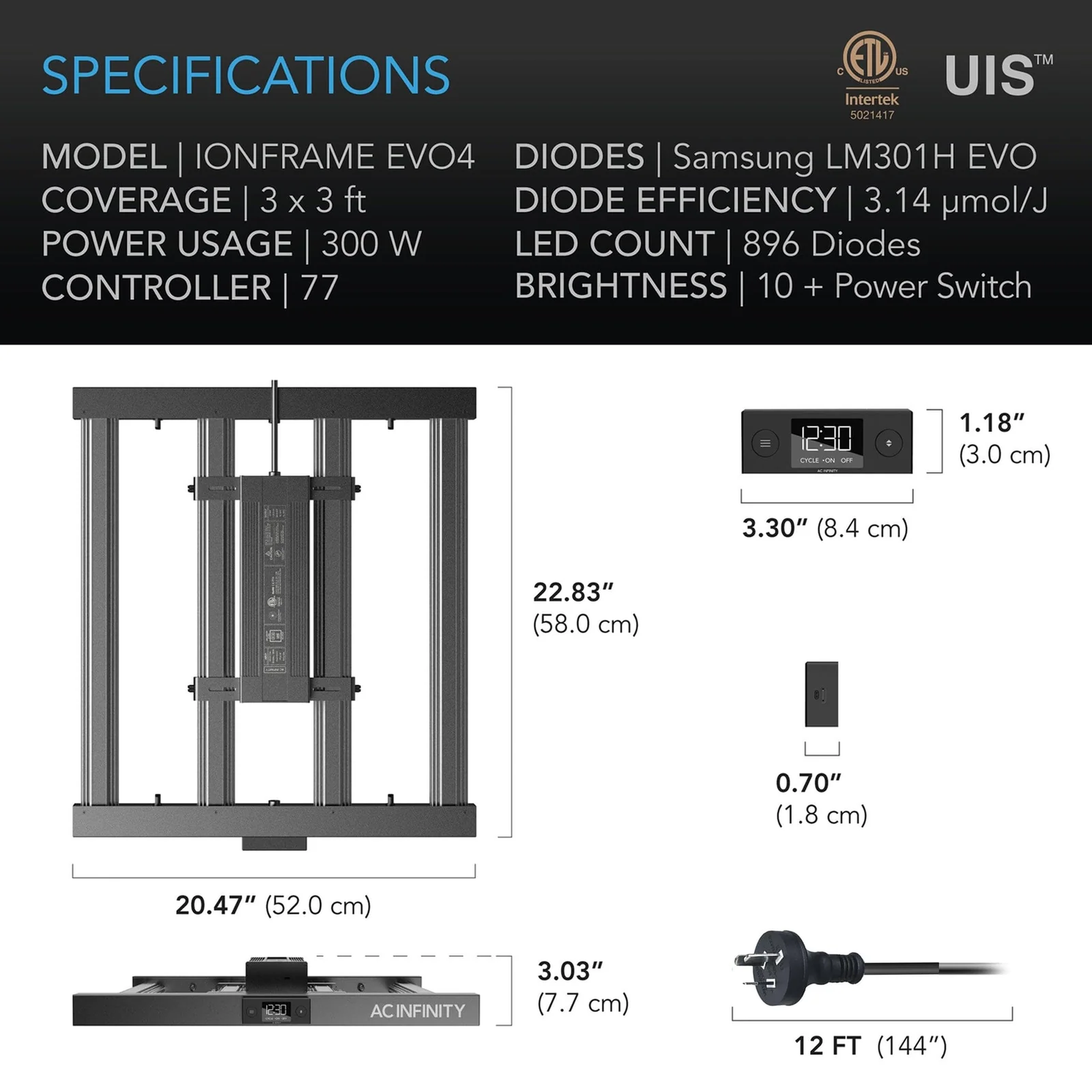 AC Infinity IONFRAME EVO4 — Specifications