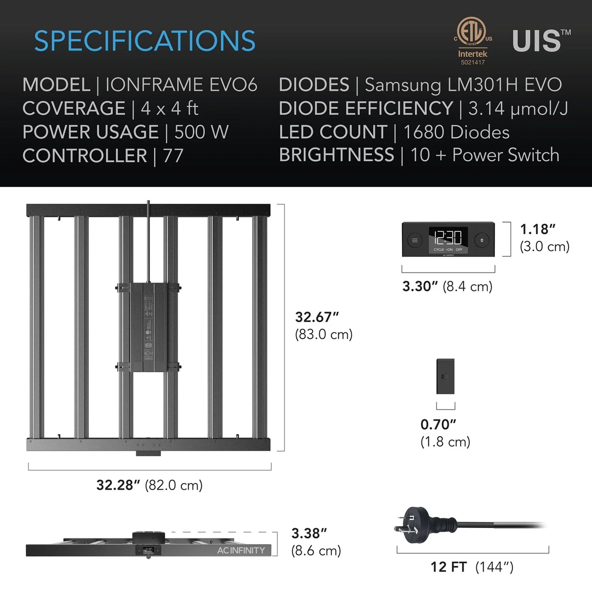 AC Infinity IONFRAME EVO6 — Specifications