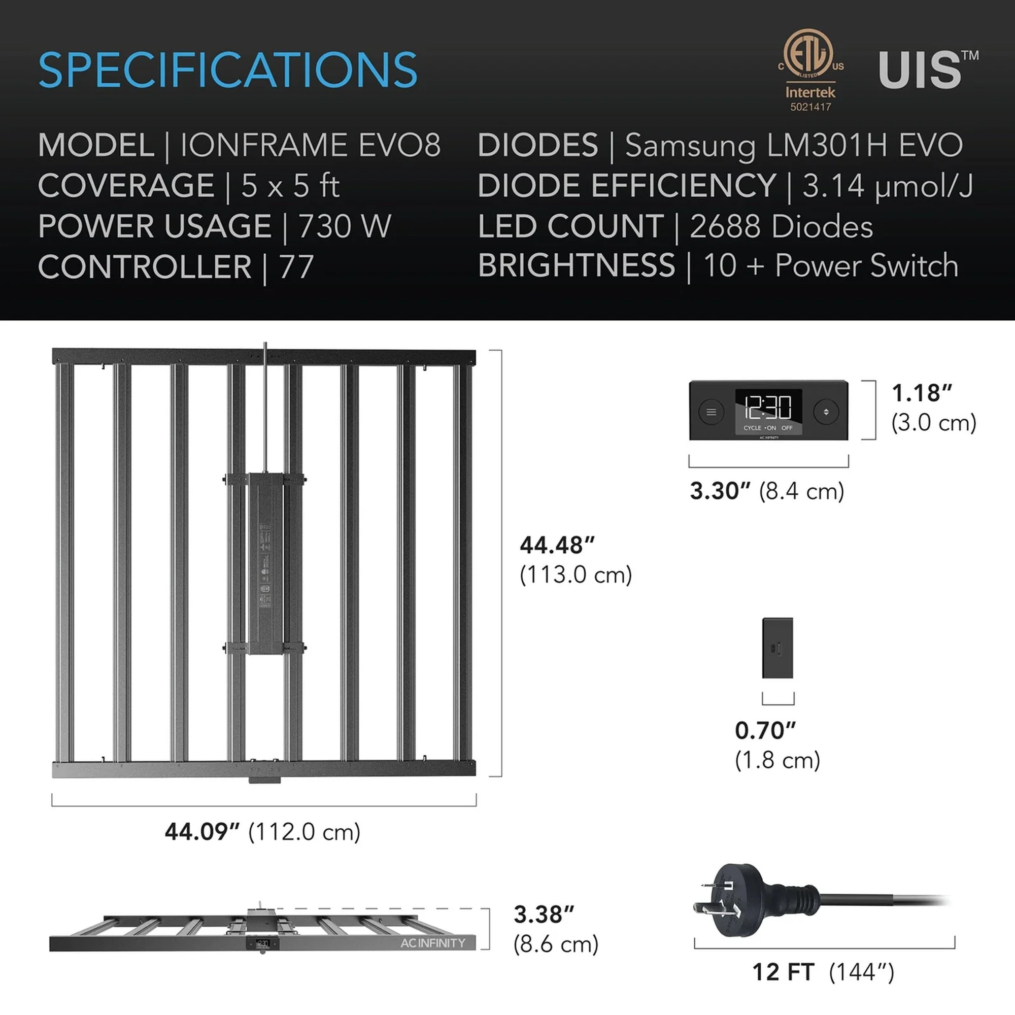 AC Infinity IONFRAME EVO8 — Specifications