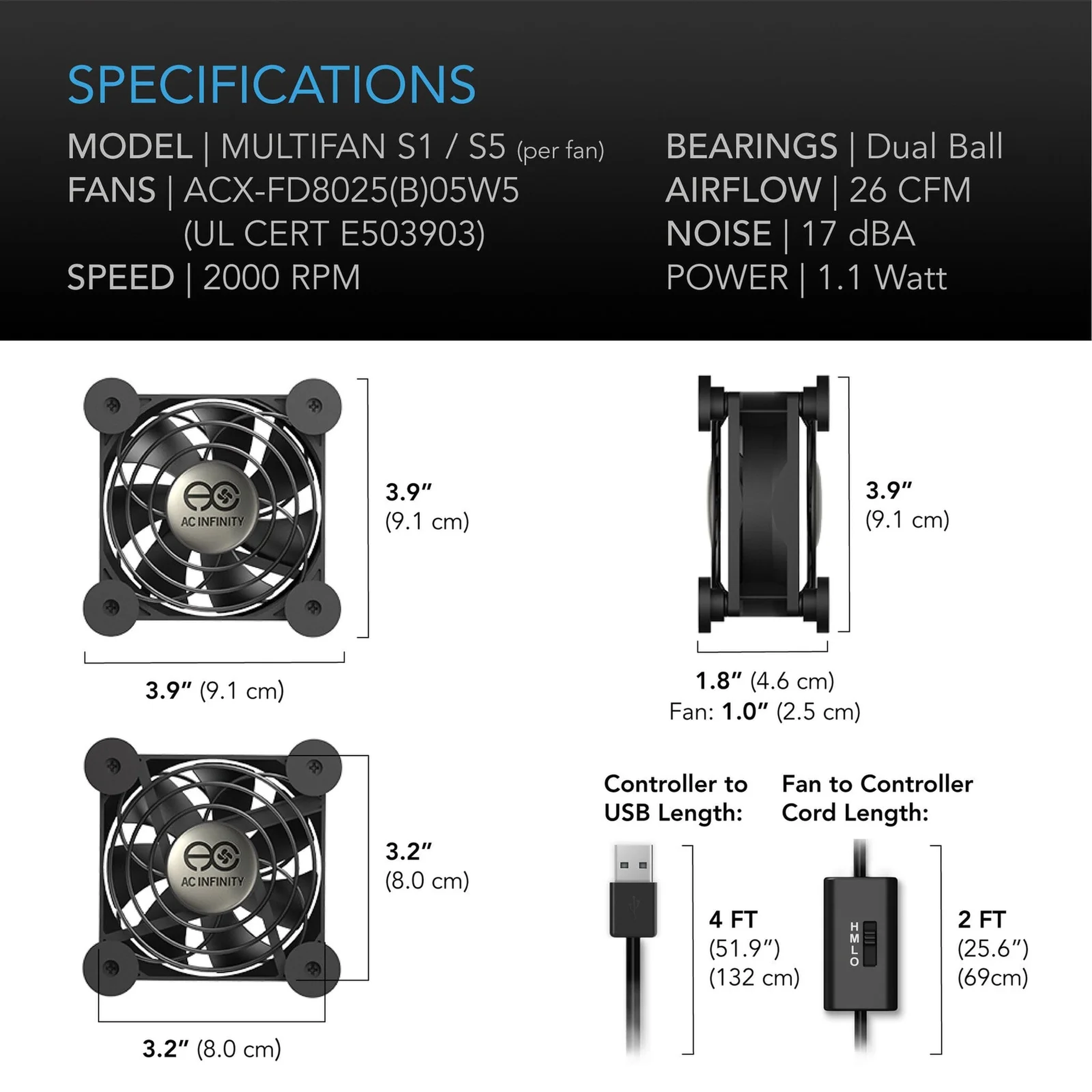 AC Infinity MULTIFAN S1 — Specifications