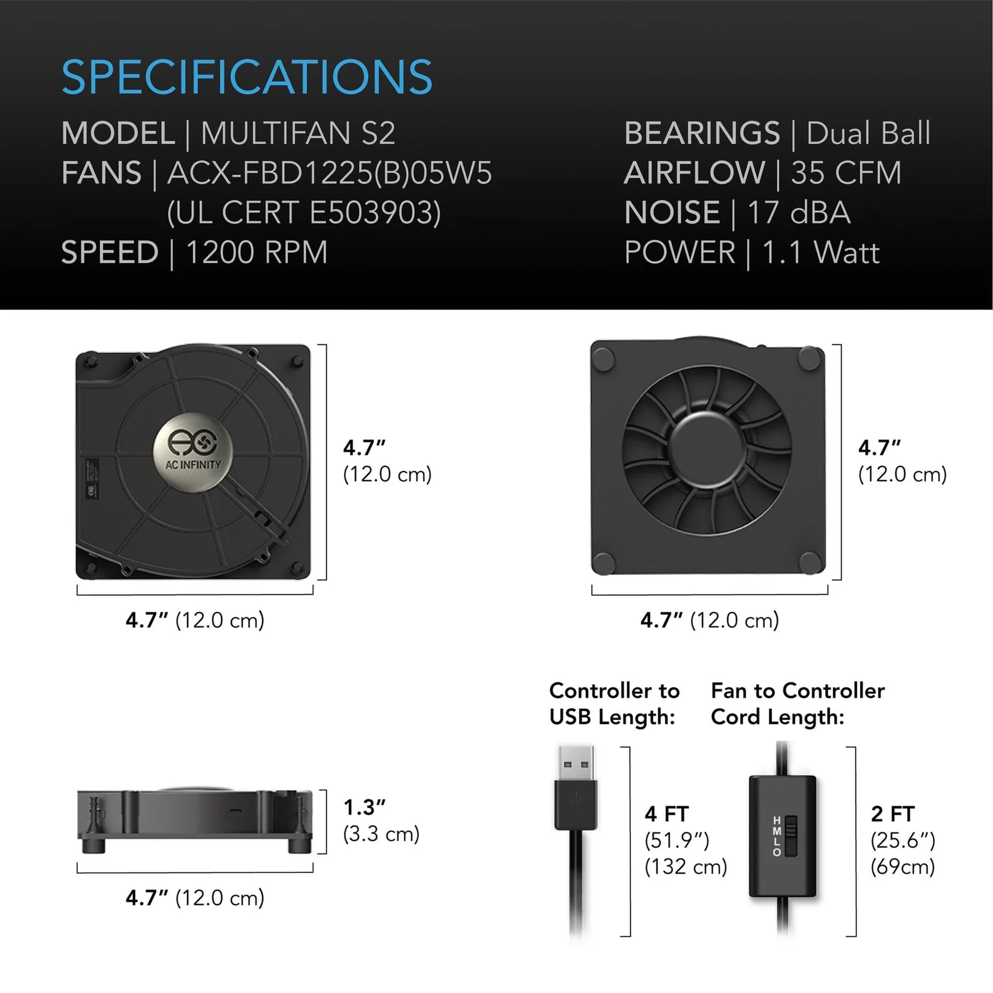 AC Infinity MULTIFAN S2 Blower — Specifications