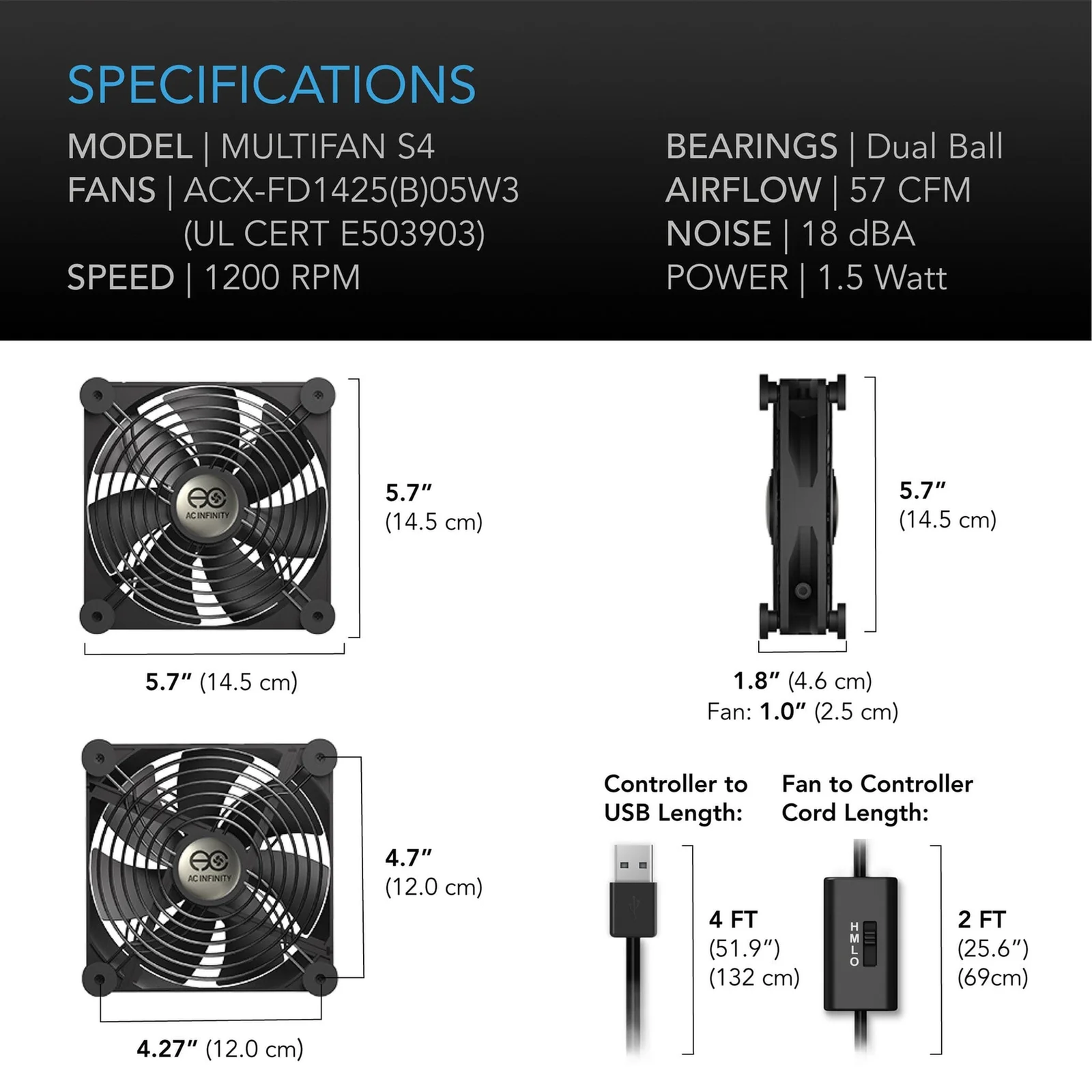 AC Infinity MULTIFAN S4 Fan — Specifications