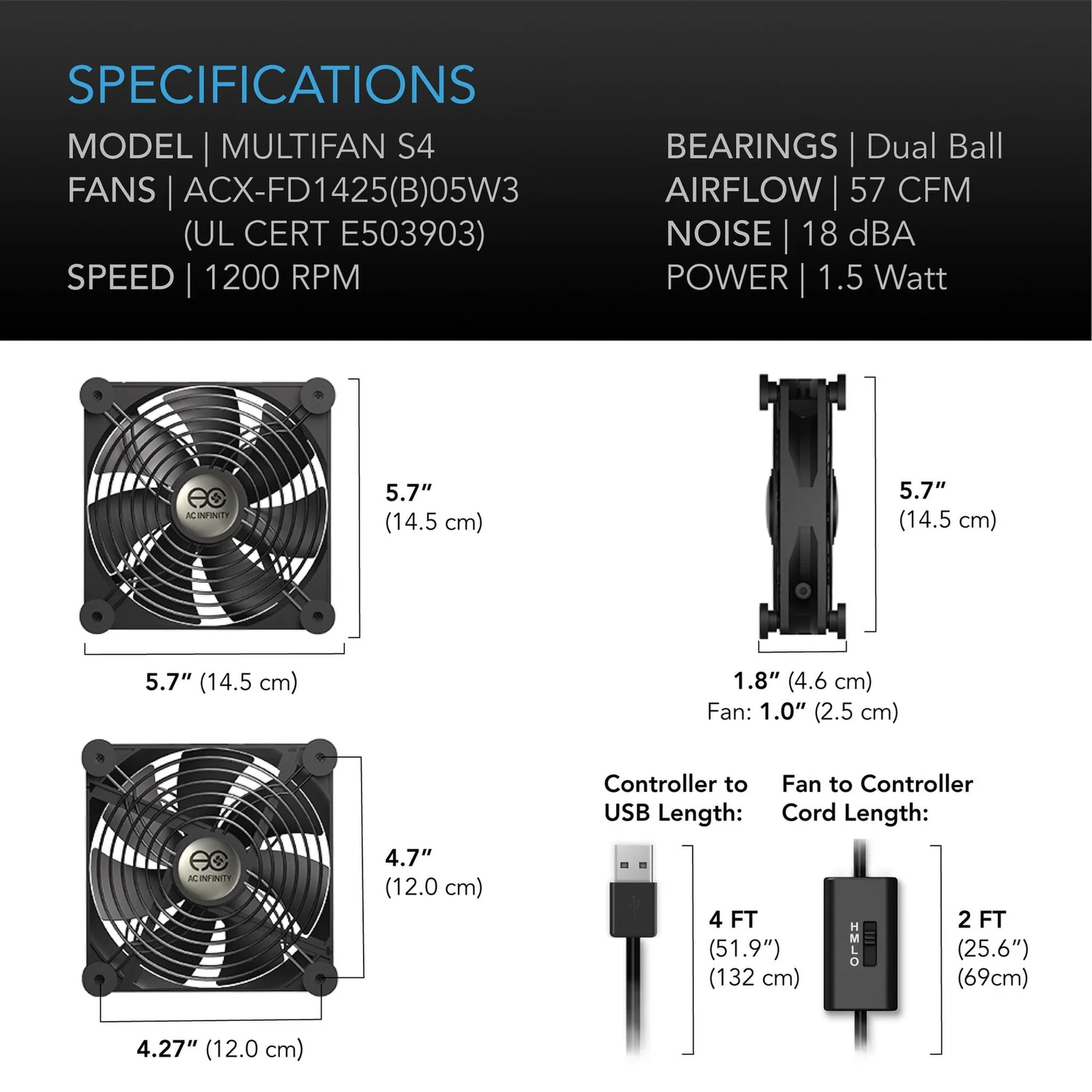 AC Infinity MULTIFAN S4 Fan — Specifications