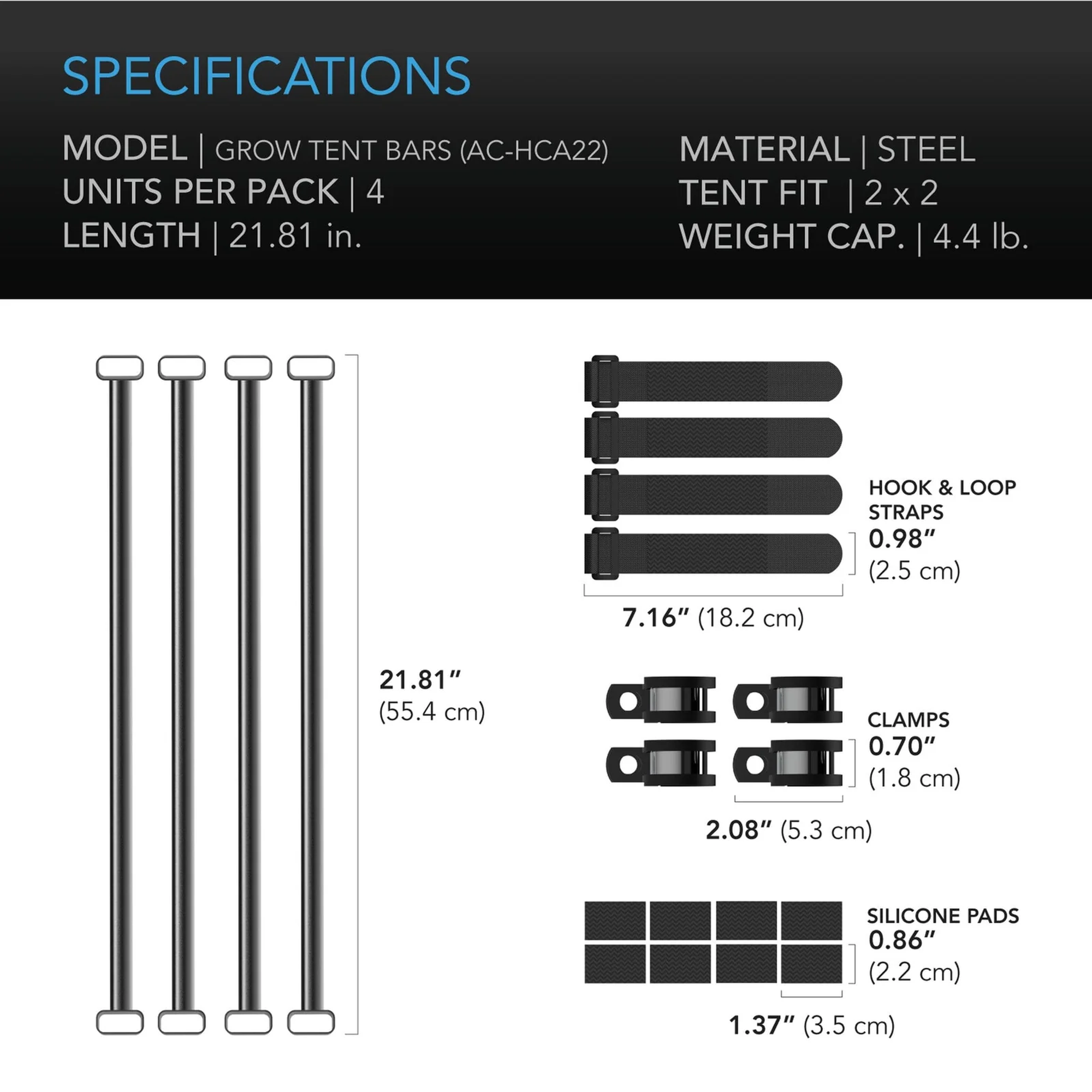 AC Infinity Mounting Bars 2x2 — Specifications