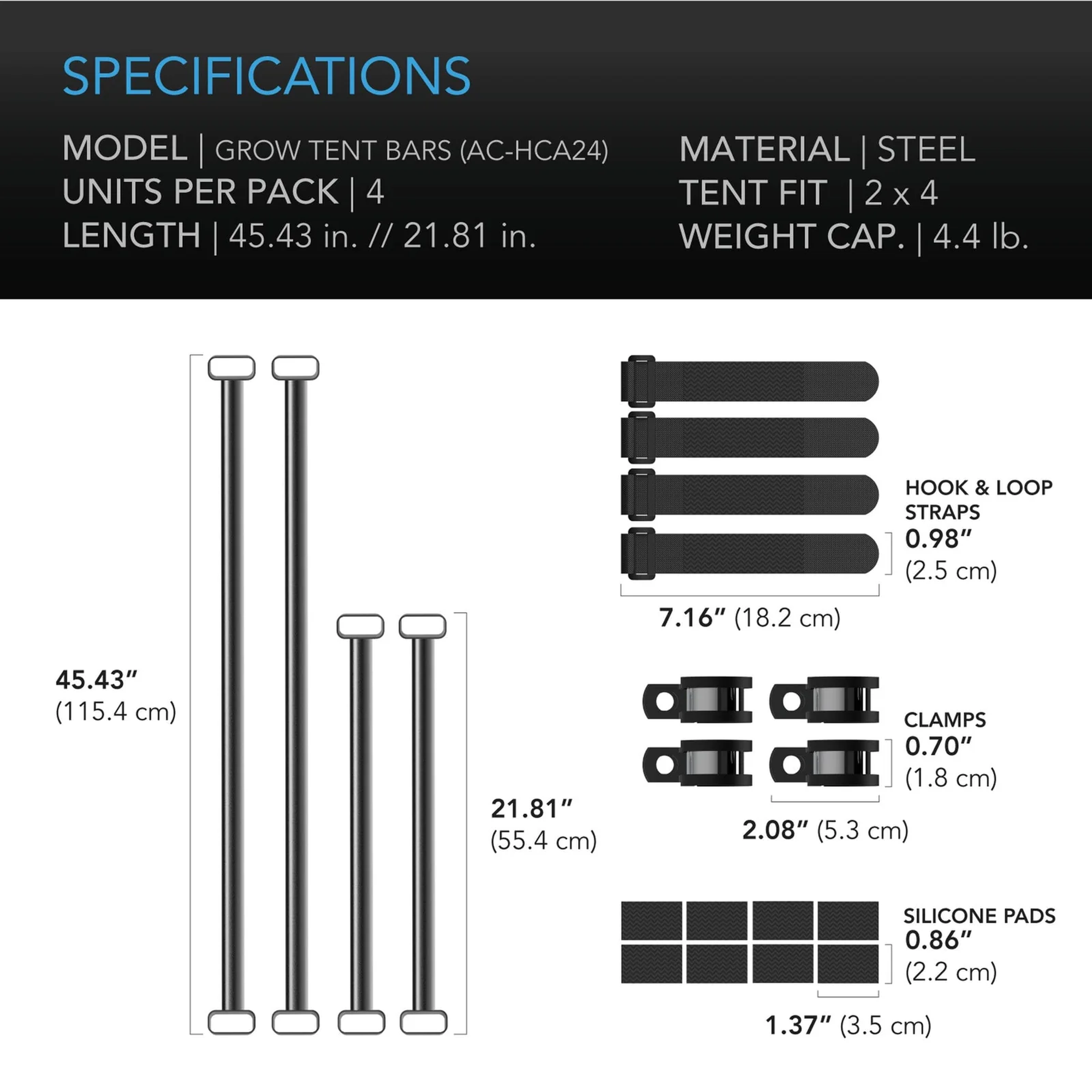 AC Infinity Mounting Bars 2x4 — Specifications
