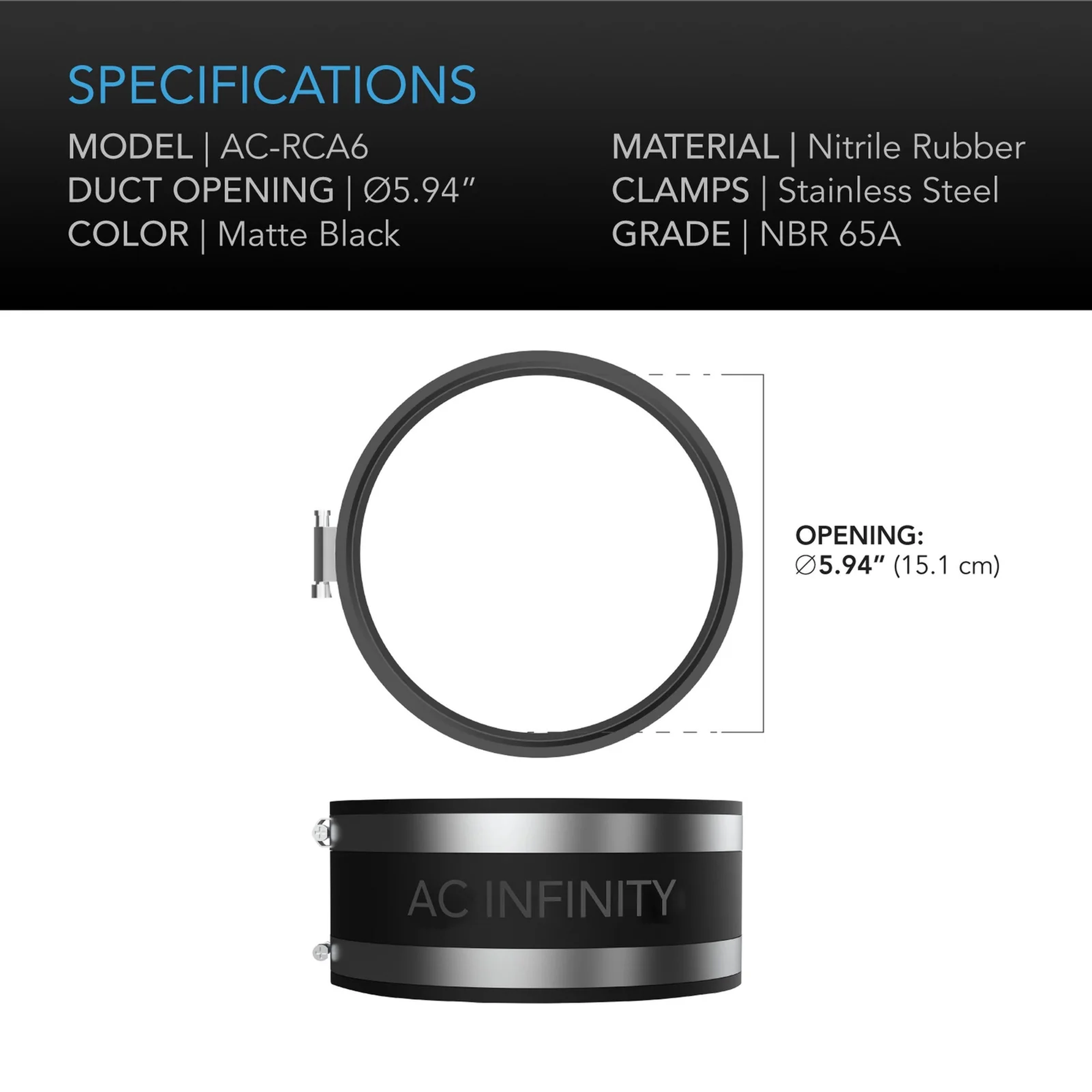 AC Infinity Noise Reduction Clamp 150mm — Specifications