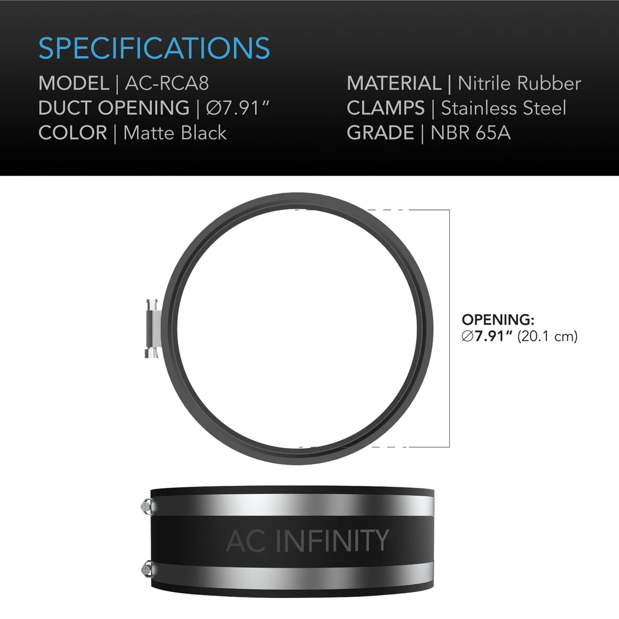 AC Infinity Noise Reduction Clamp 200mm — Specifications